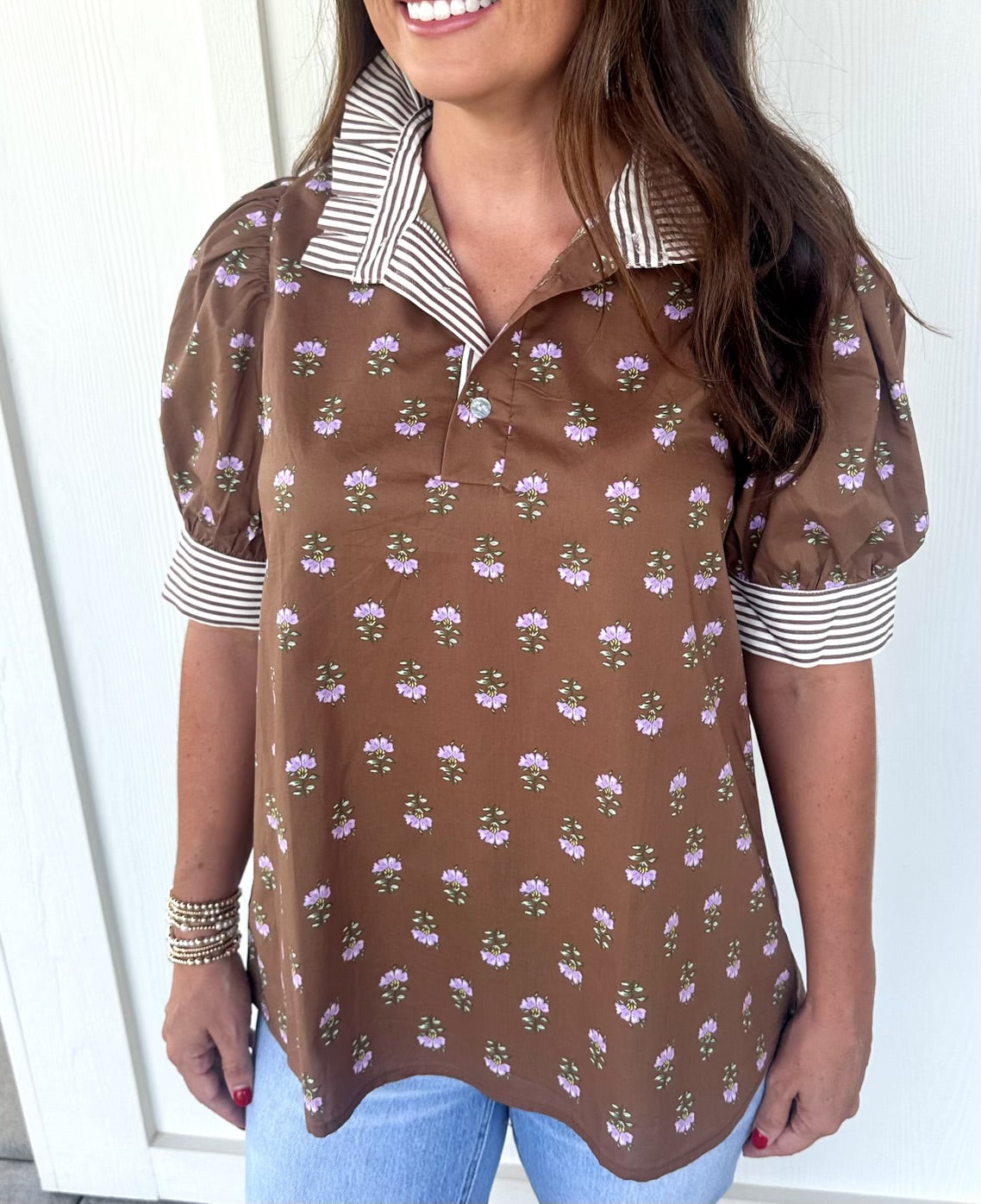 Brown Striped Flower Top