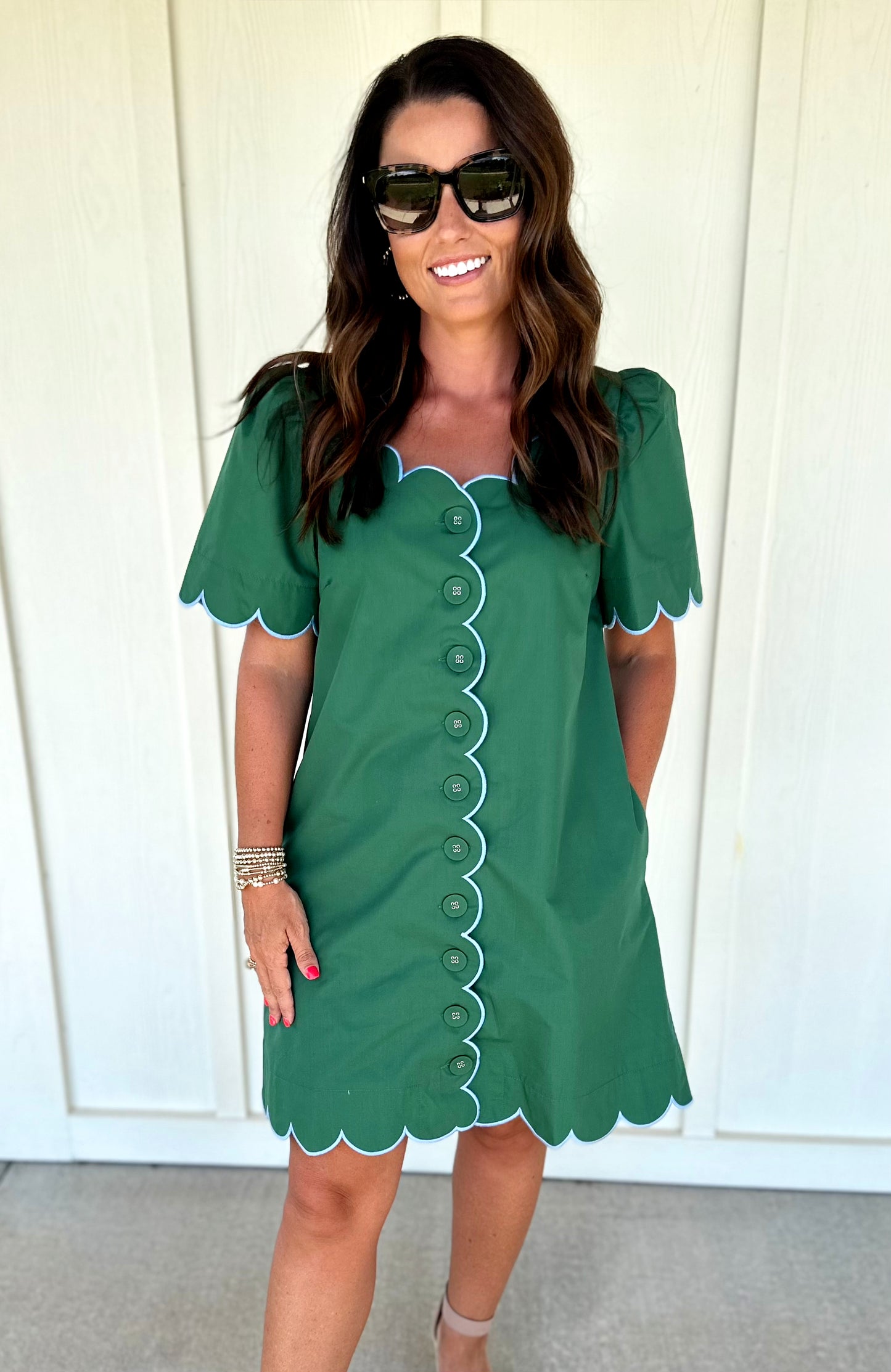 Hunter Green Scallop Dress