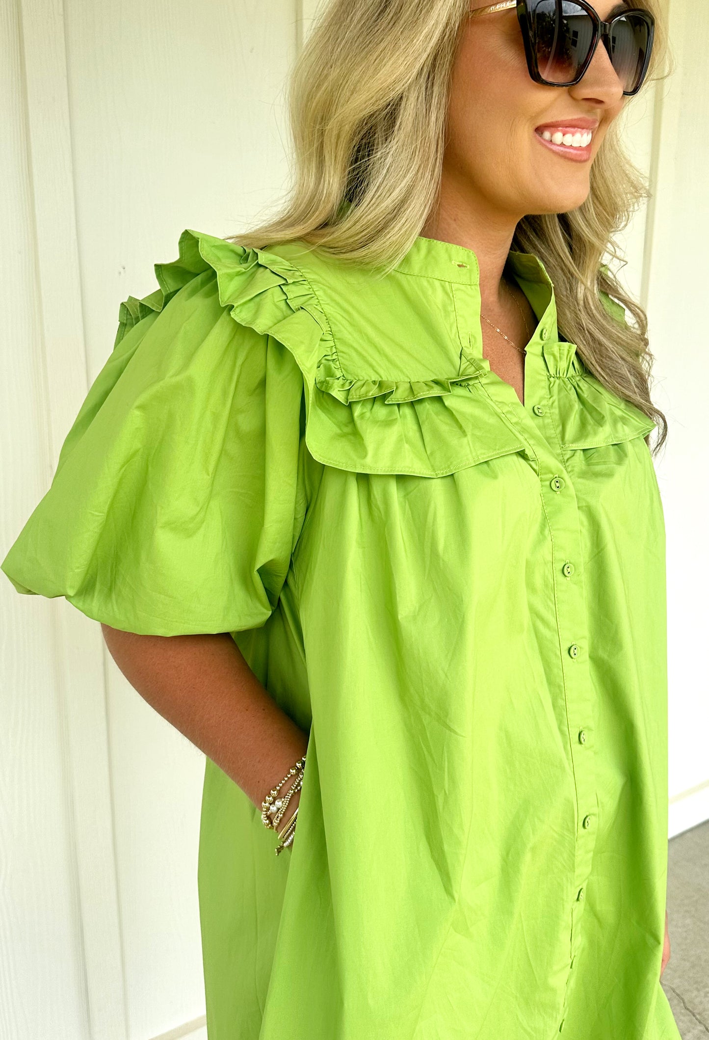 Olive Puff Sleeve Mini Dress