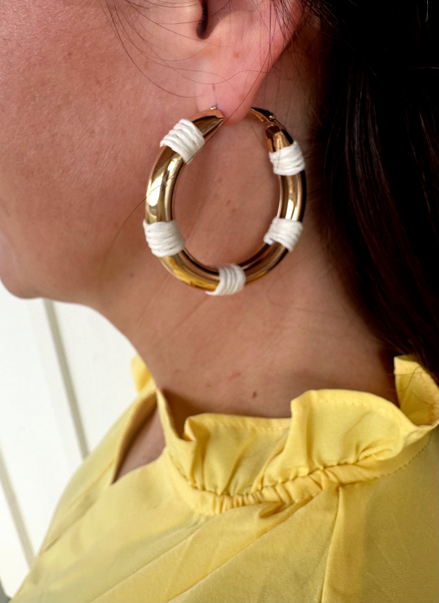 Ivory & Gold Raffia Hoops