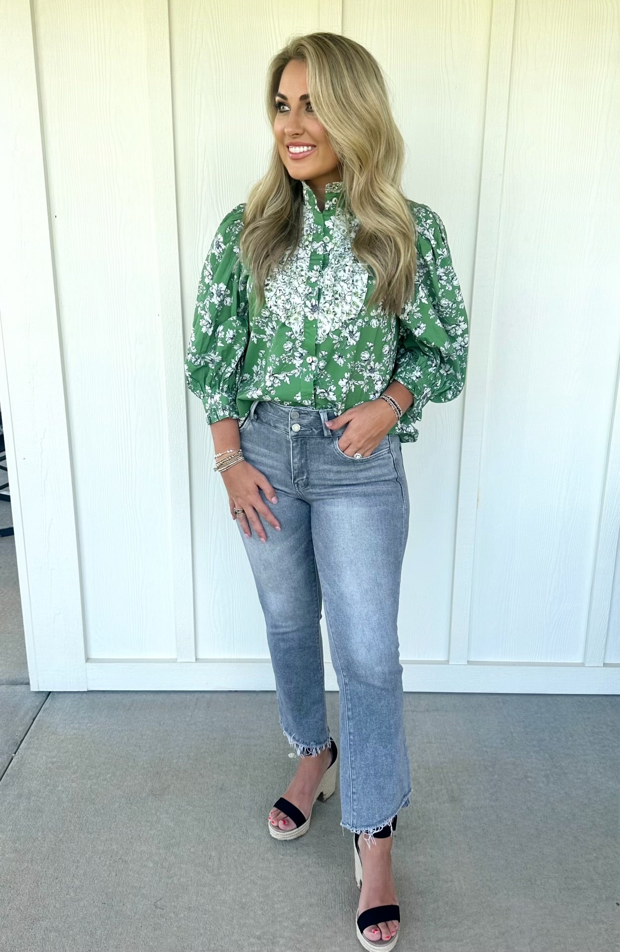 Green Ruffle Bib Top