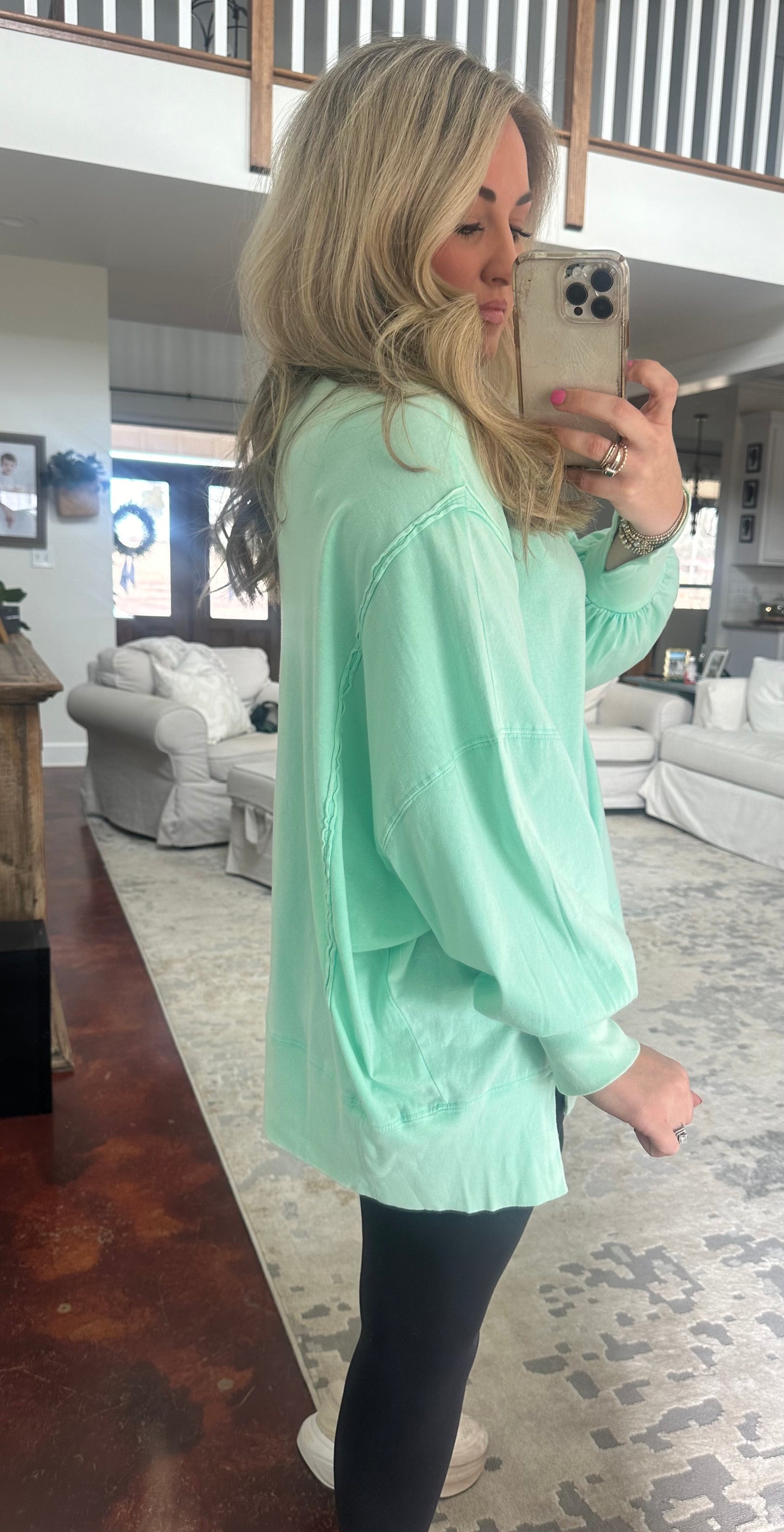 Mint Oversized Seam Detail Top
