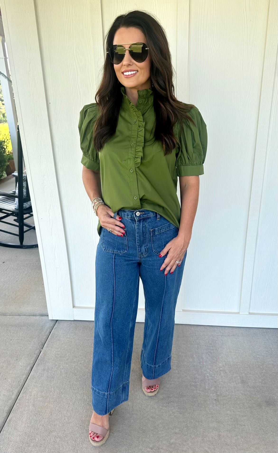 Solid Olive Ruffle Top
