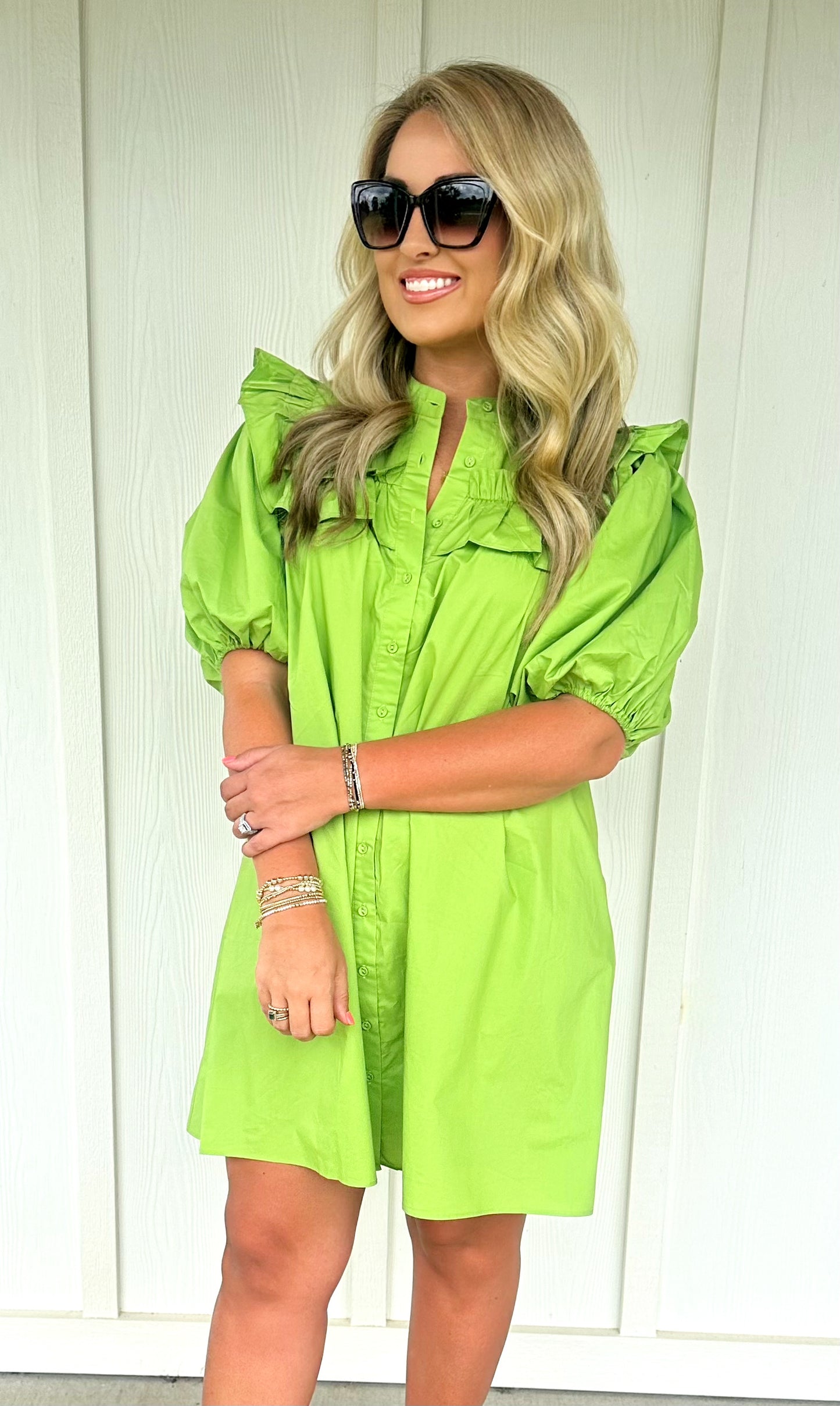 Olive Puff Sleeve Mini Dress