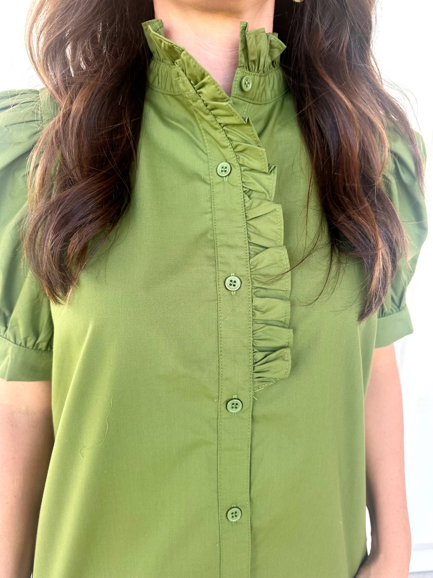 Solid Olive Ruffle Top