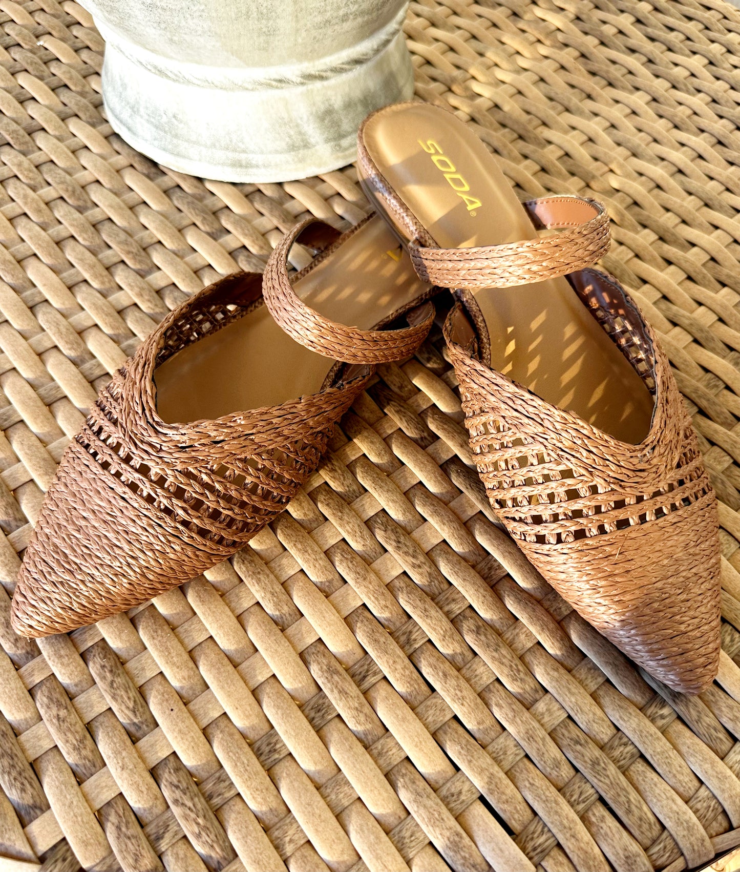 Dark Brown Raffia Mule
