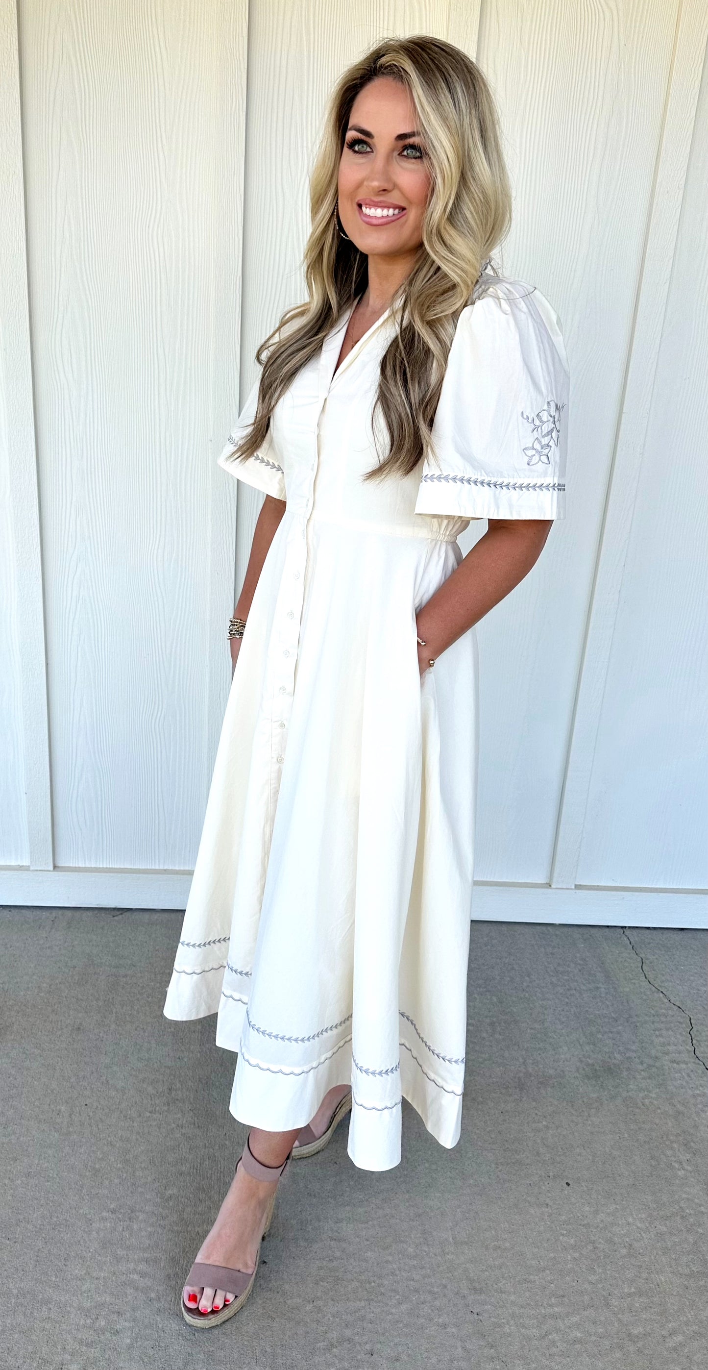 Almond Cream Embroidery Detail Dress