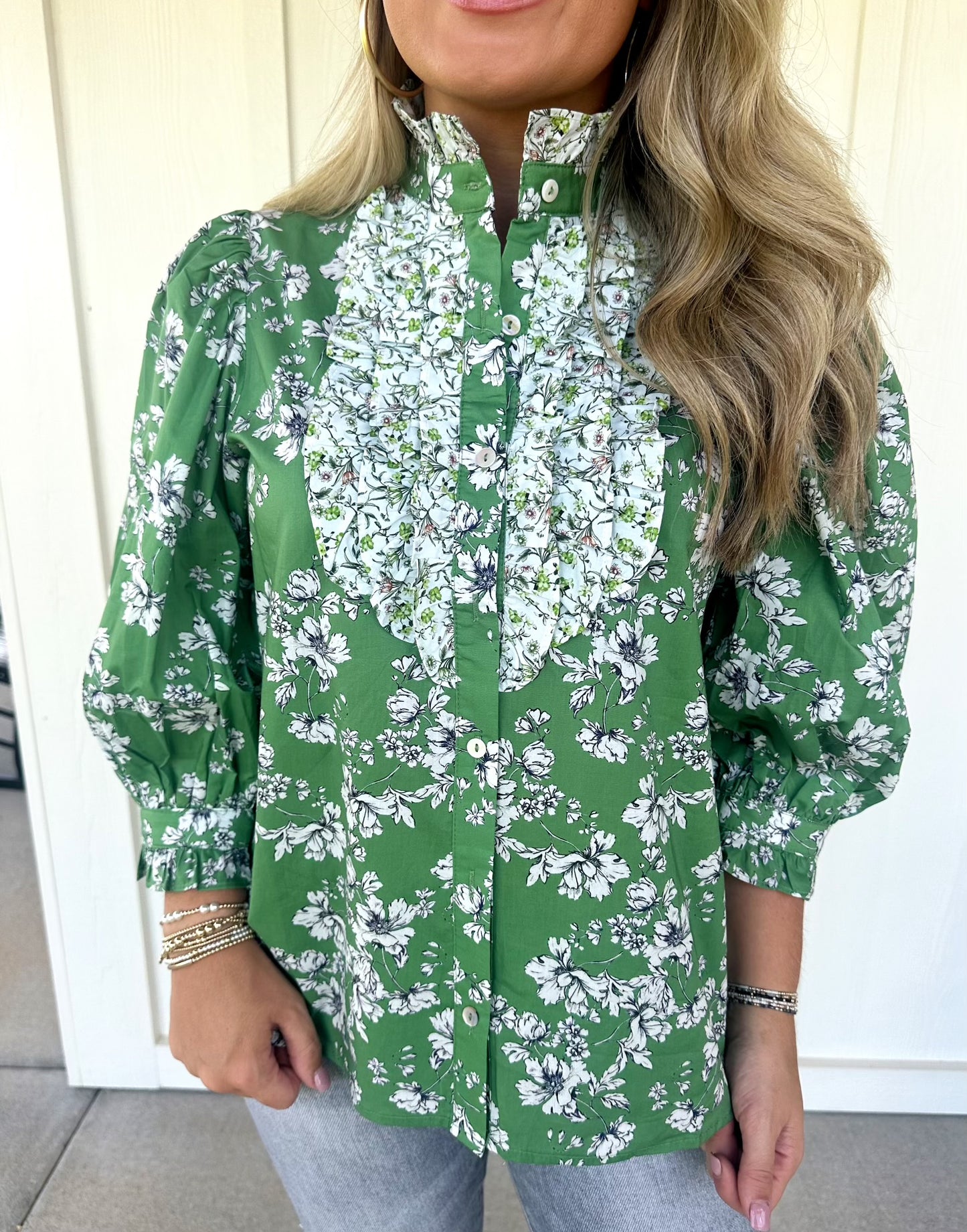 Green Ruffle Bib Top