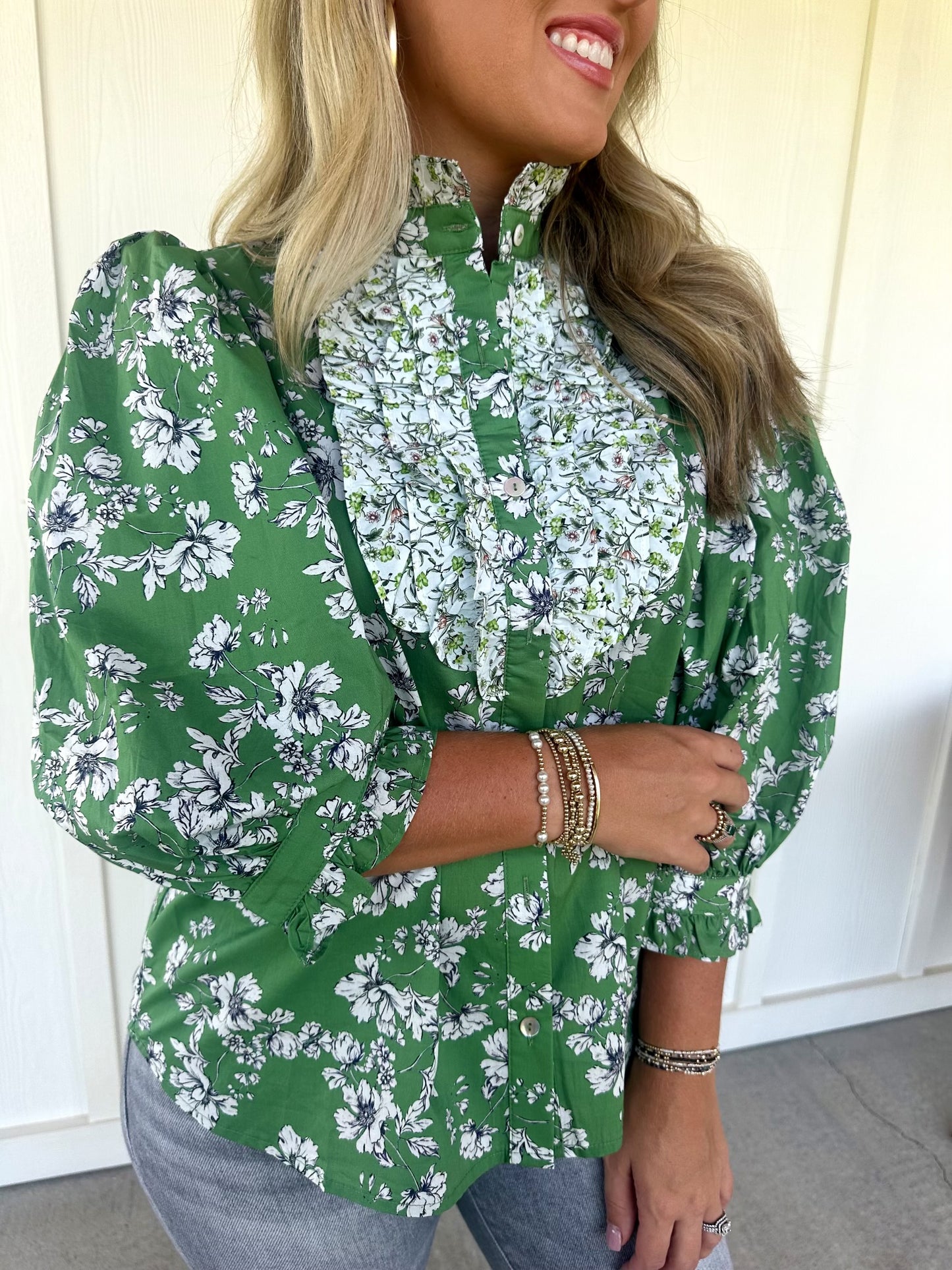 Green Ruffle Bib Top