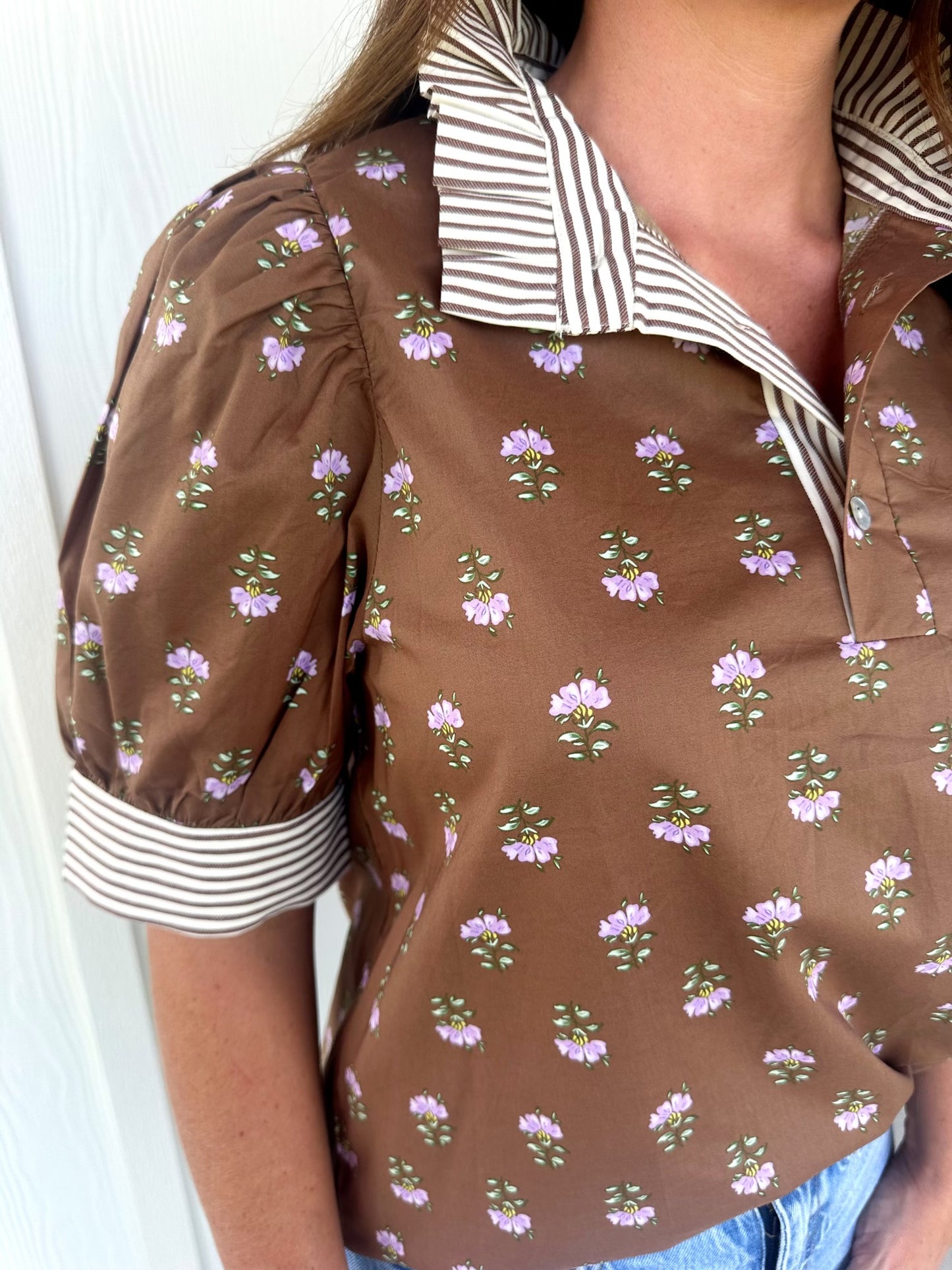 Brown Striped Flower Top