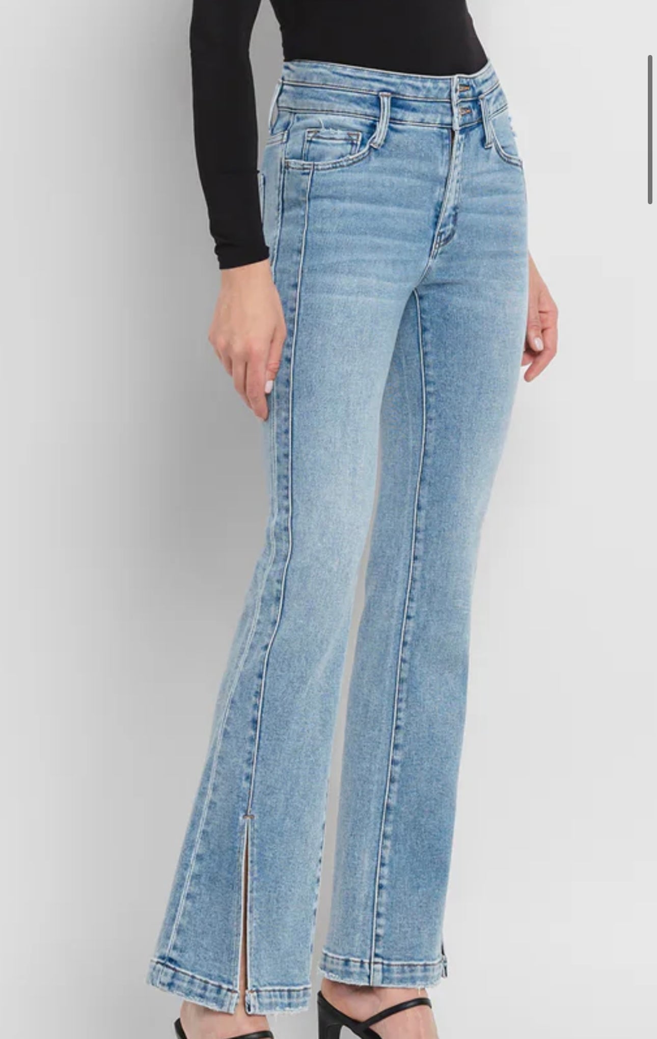 Front Slit High Rise Double Button Jean