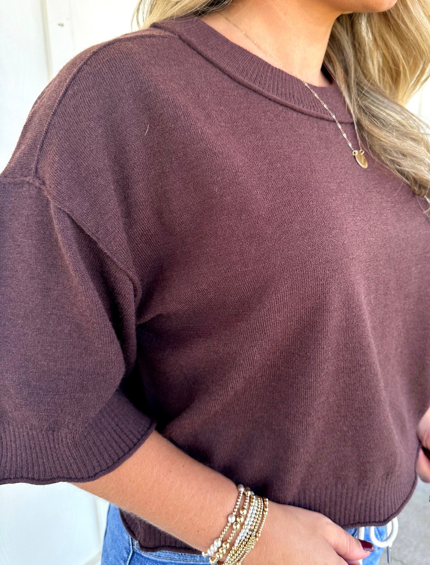 Brown 3/4 Sleeve Pullover