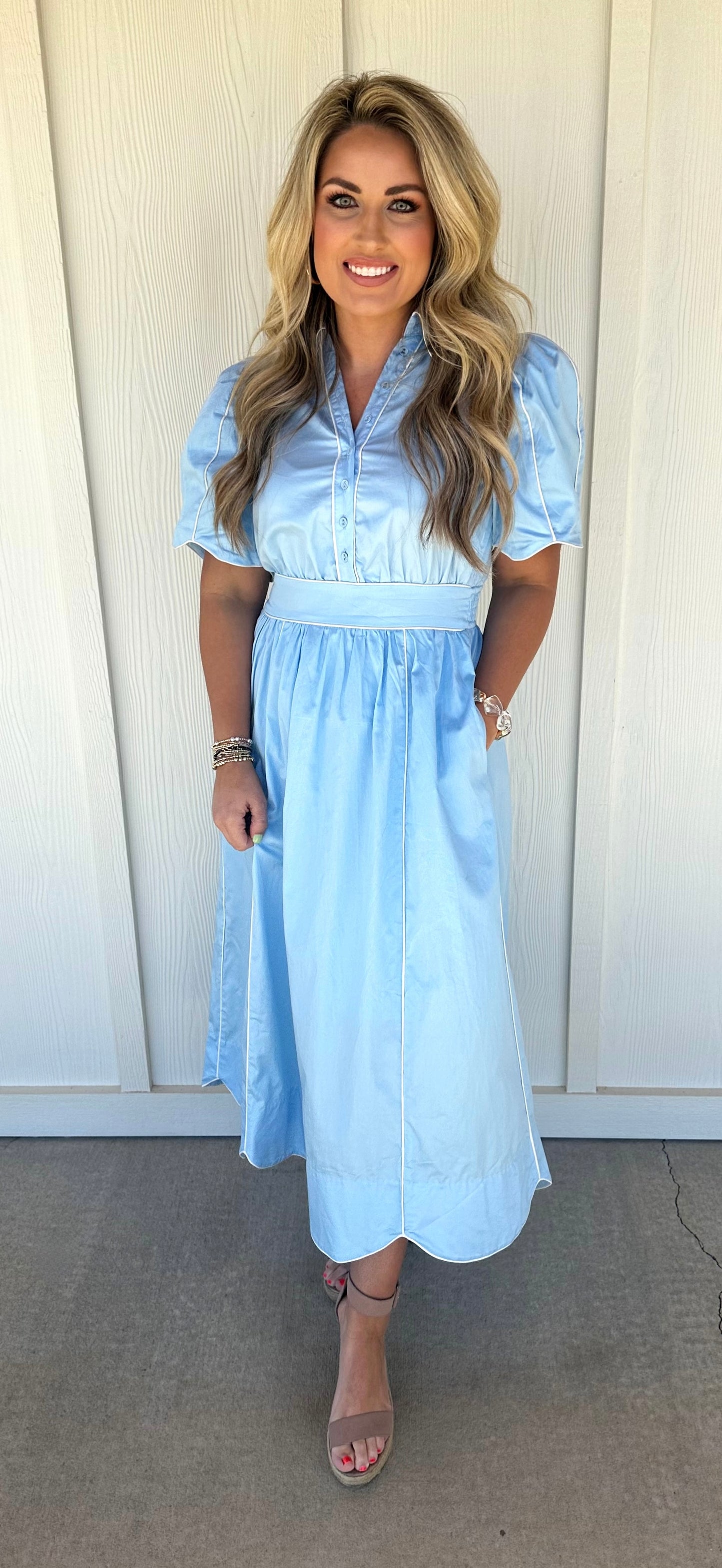 Sky Blue Scallop Piping Midi