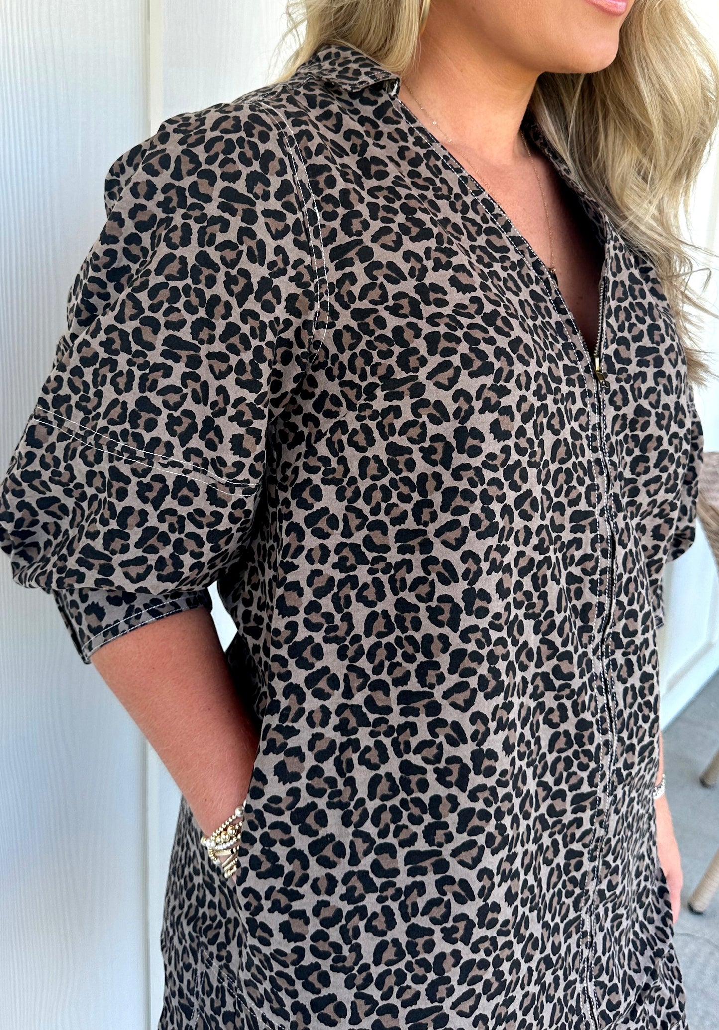 Leopard Front Zipper Dress