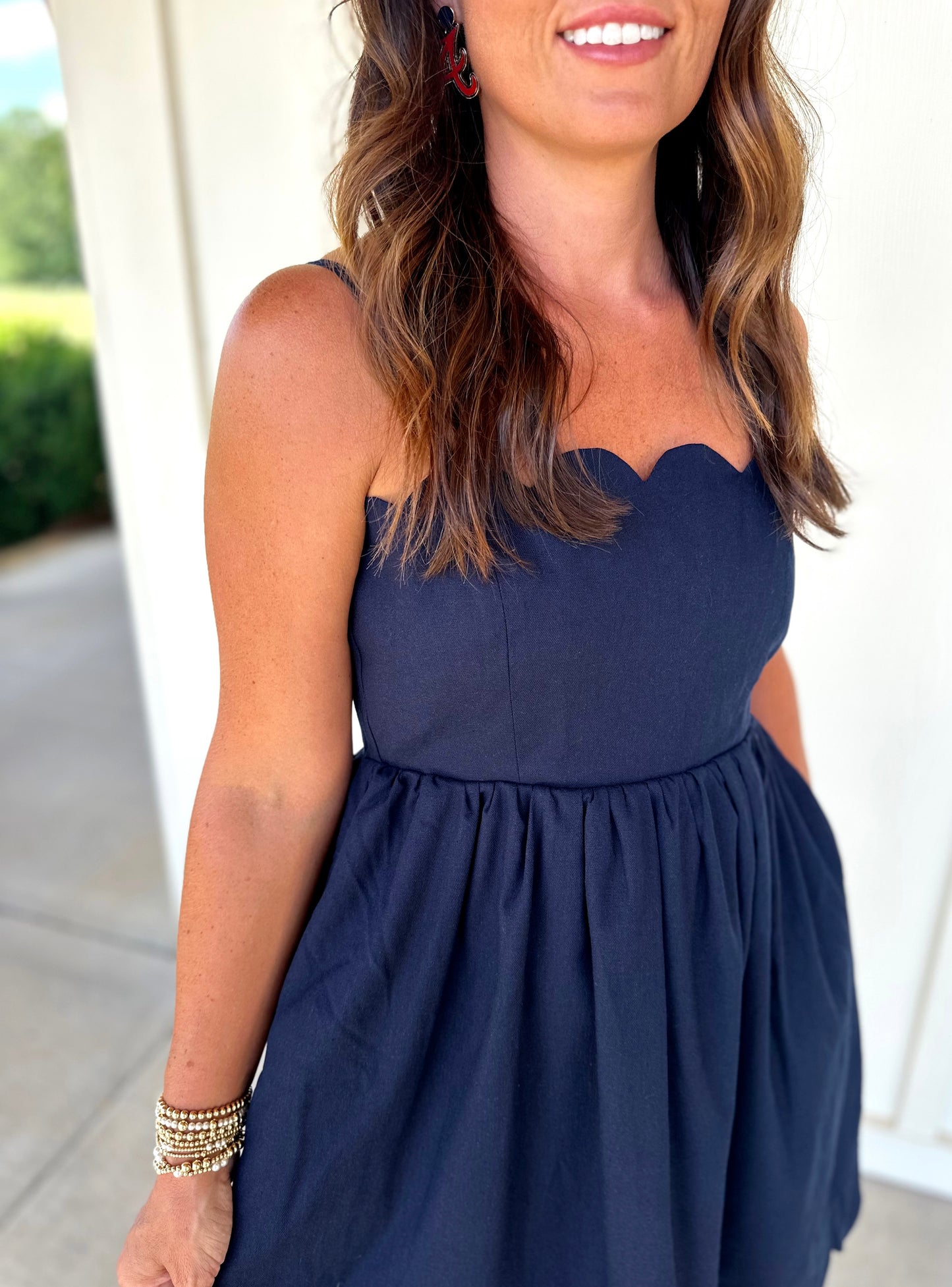 Navy Scallop Trim Dress