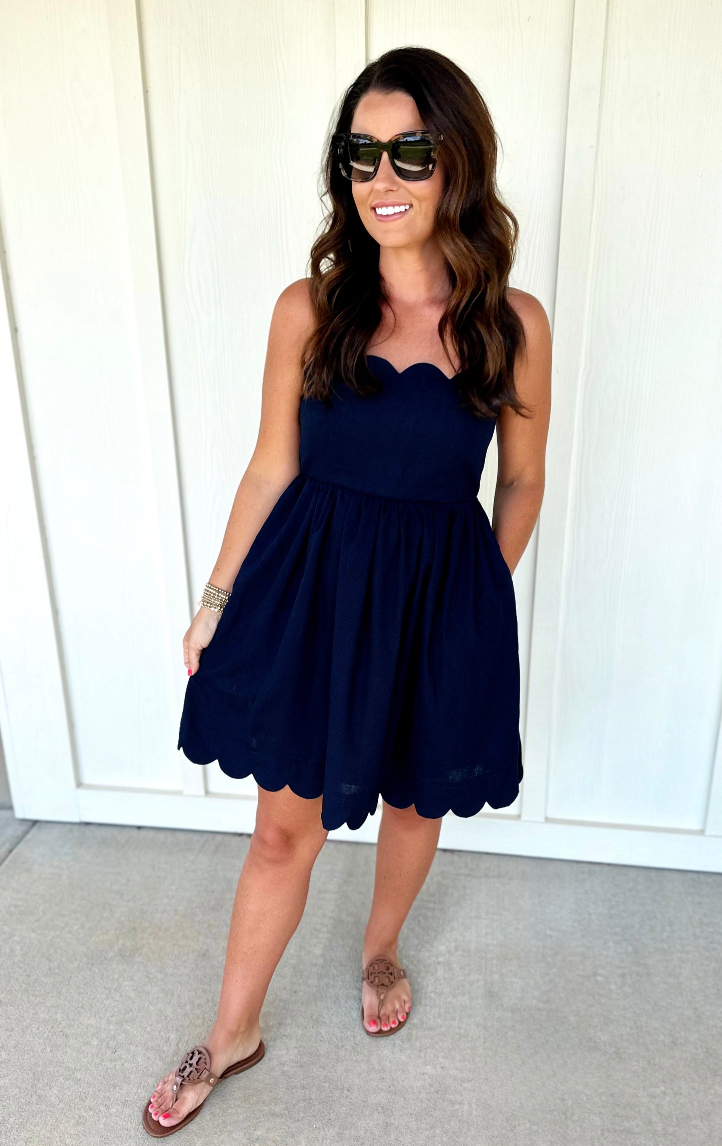 Navy Scallop Trim Dress