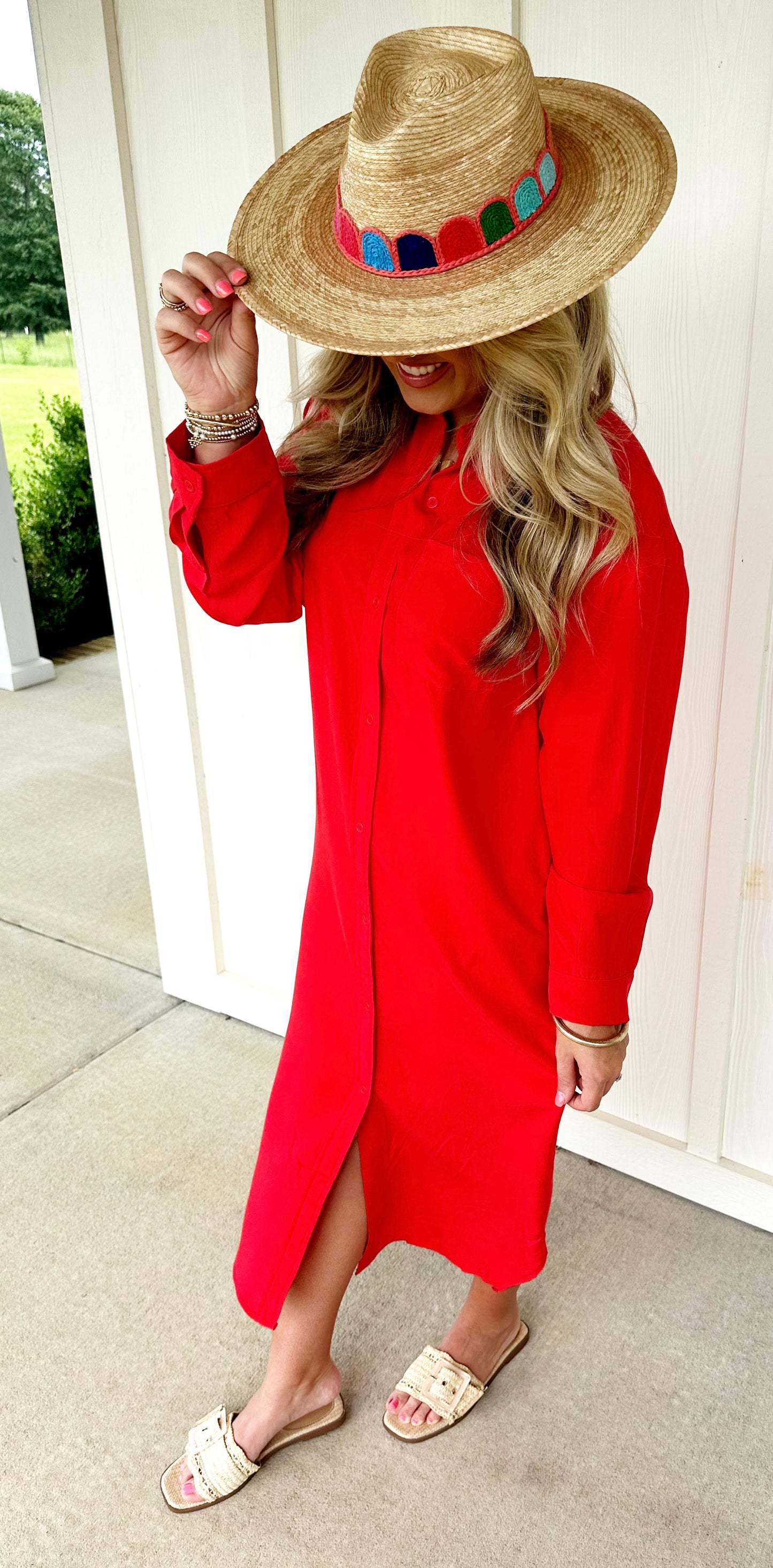 Tomato Red Midi Shirt Dress