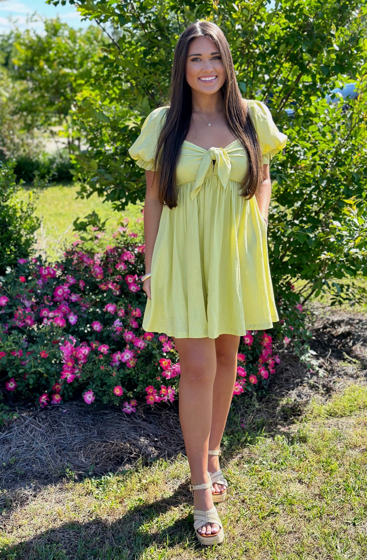 Lime Front Tie Dress