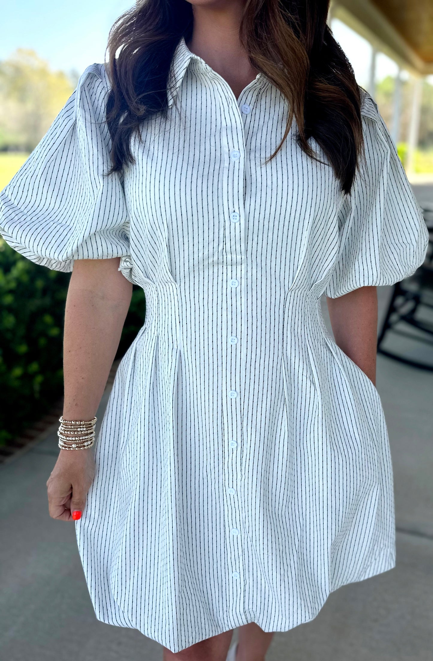 Off White Balloon Hem Mini Dress