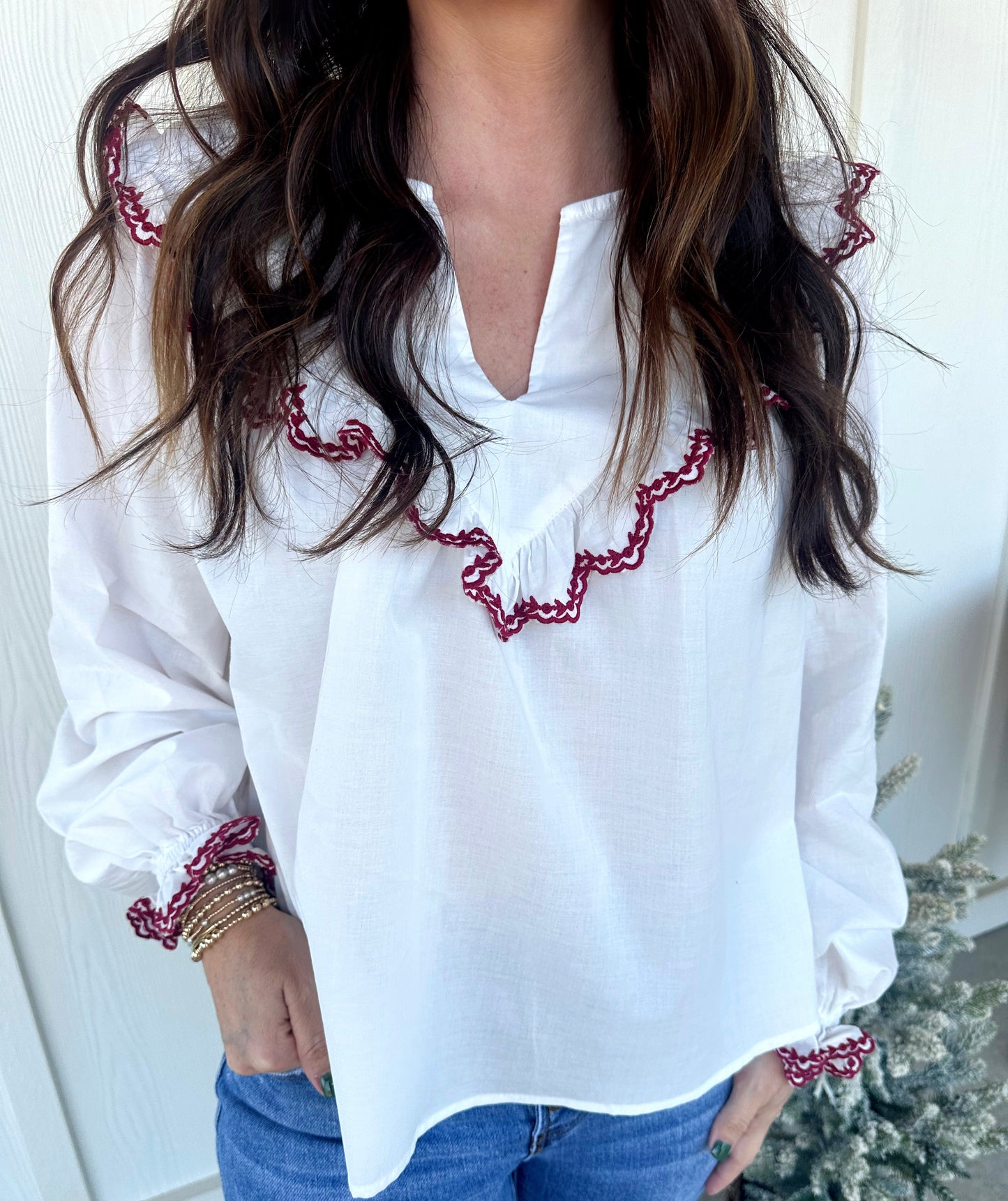 Burgundy Trim White Top