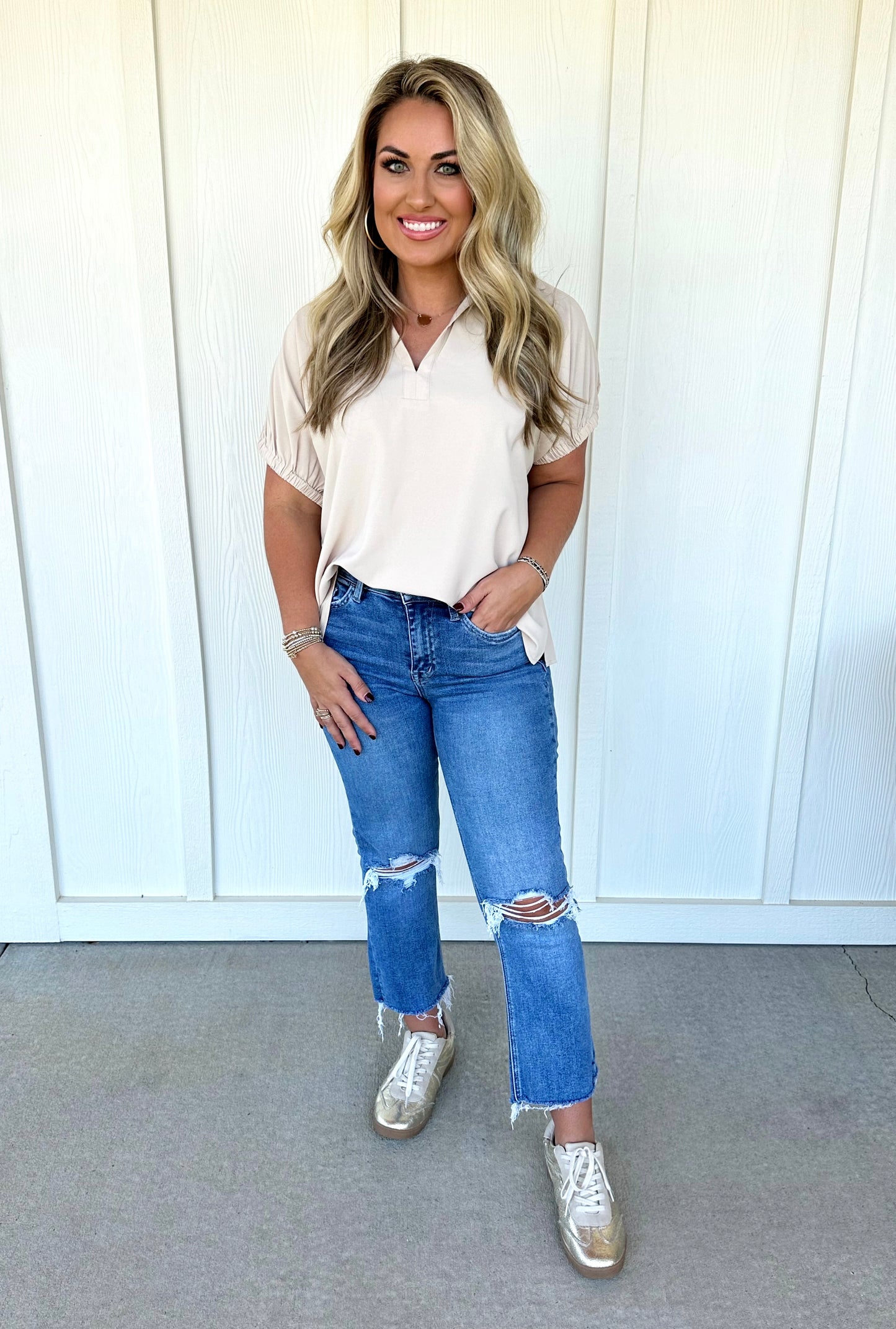 Cream Collar Top