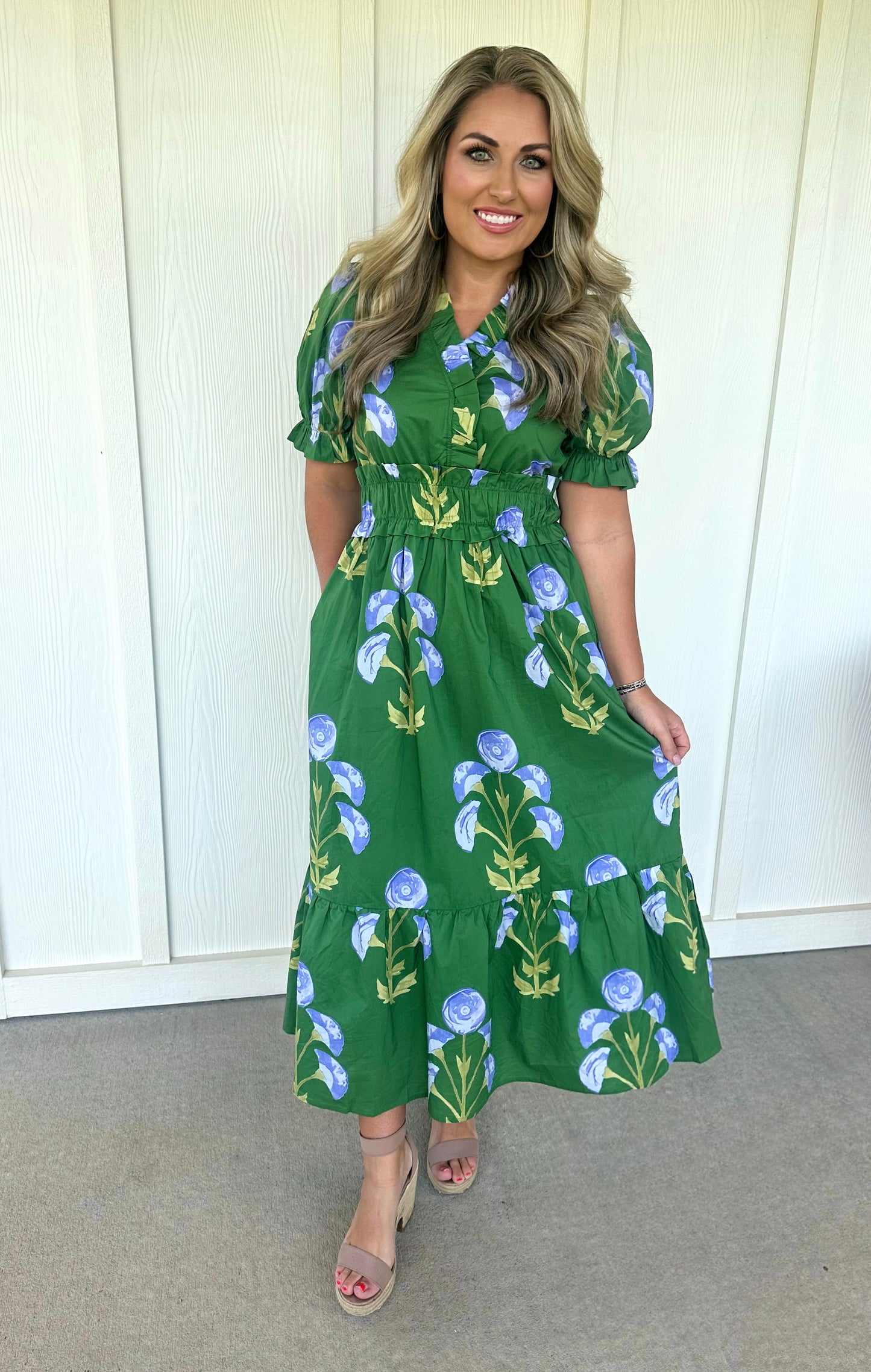Green Puff Sleeve Midi