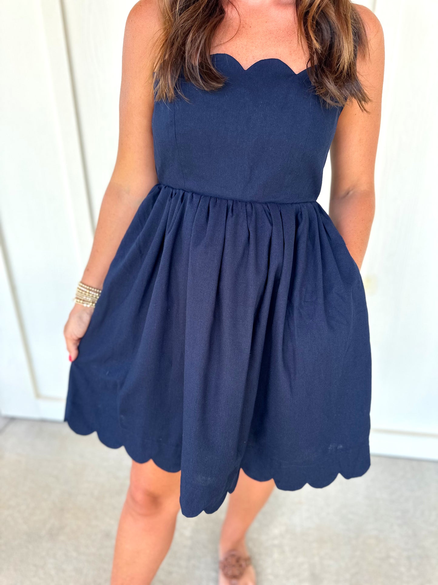 Navy Scallop Trim Dress