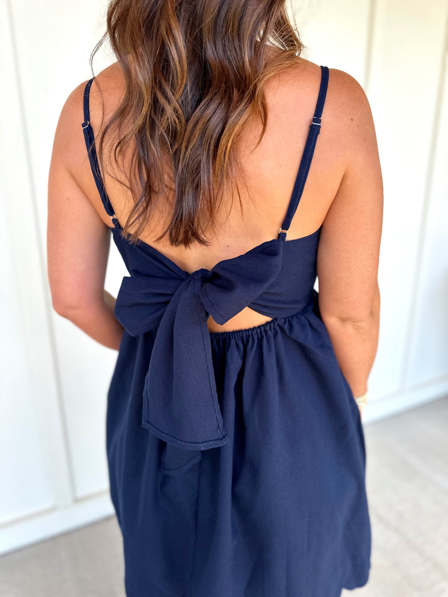 Navy Scallop Trim Dress