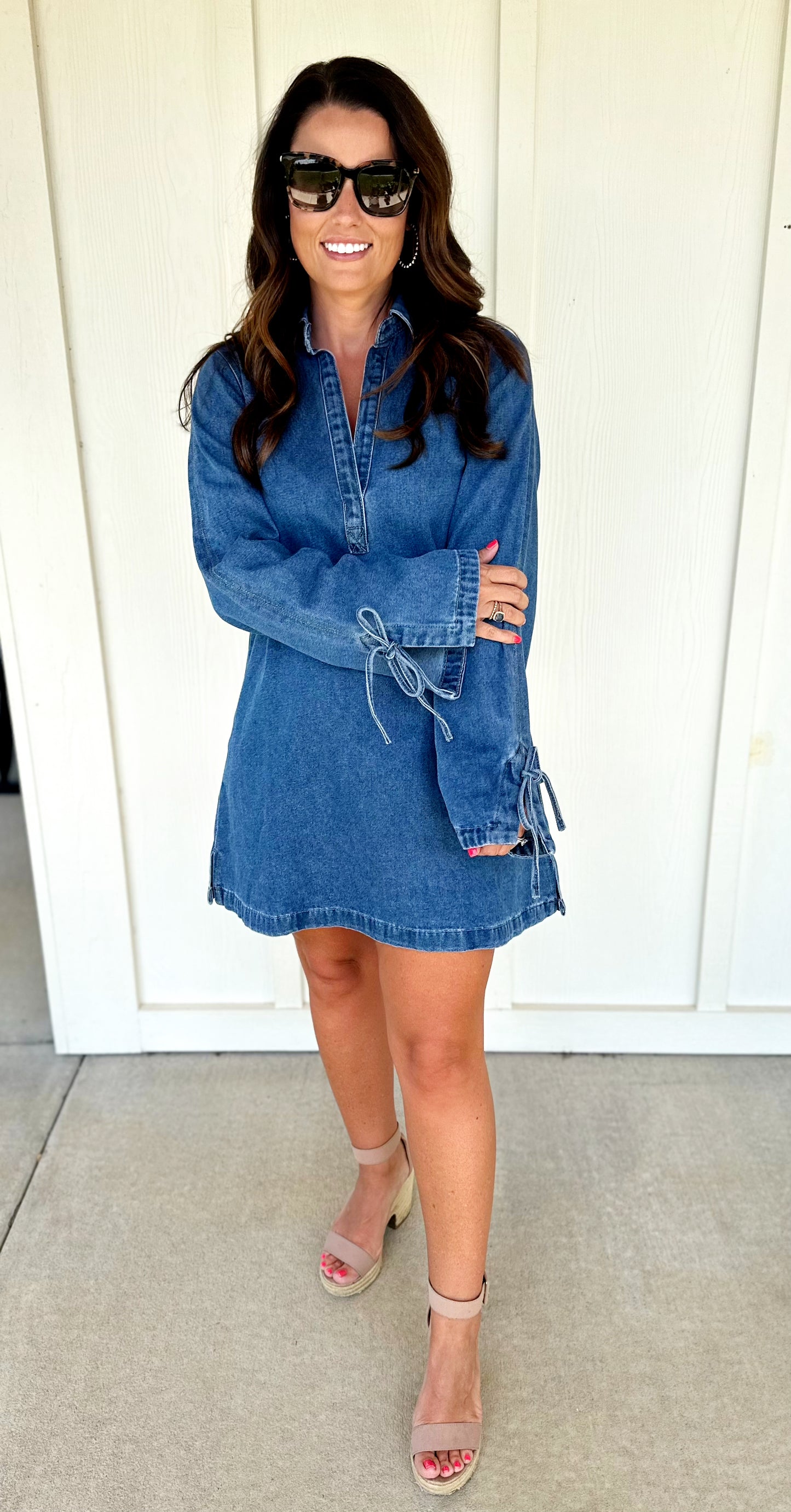 Indigo Denim Shirt Collar Mini Dress