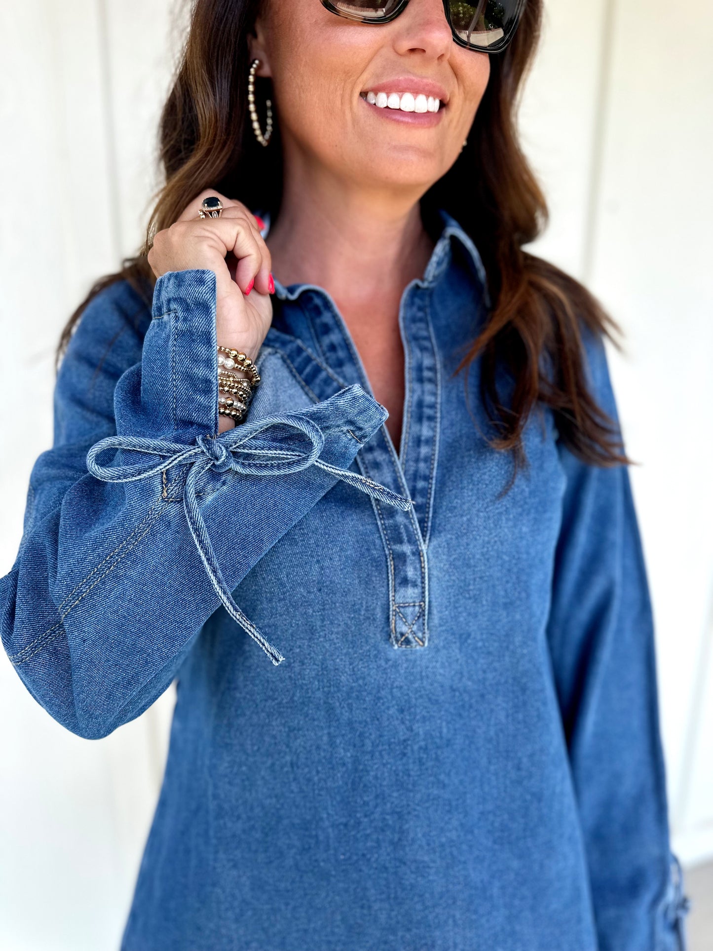 Indigo Denim Shirt Collar Mini Dress