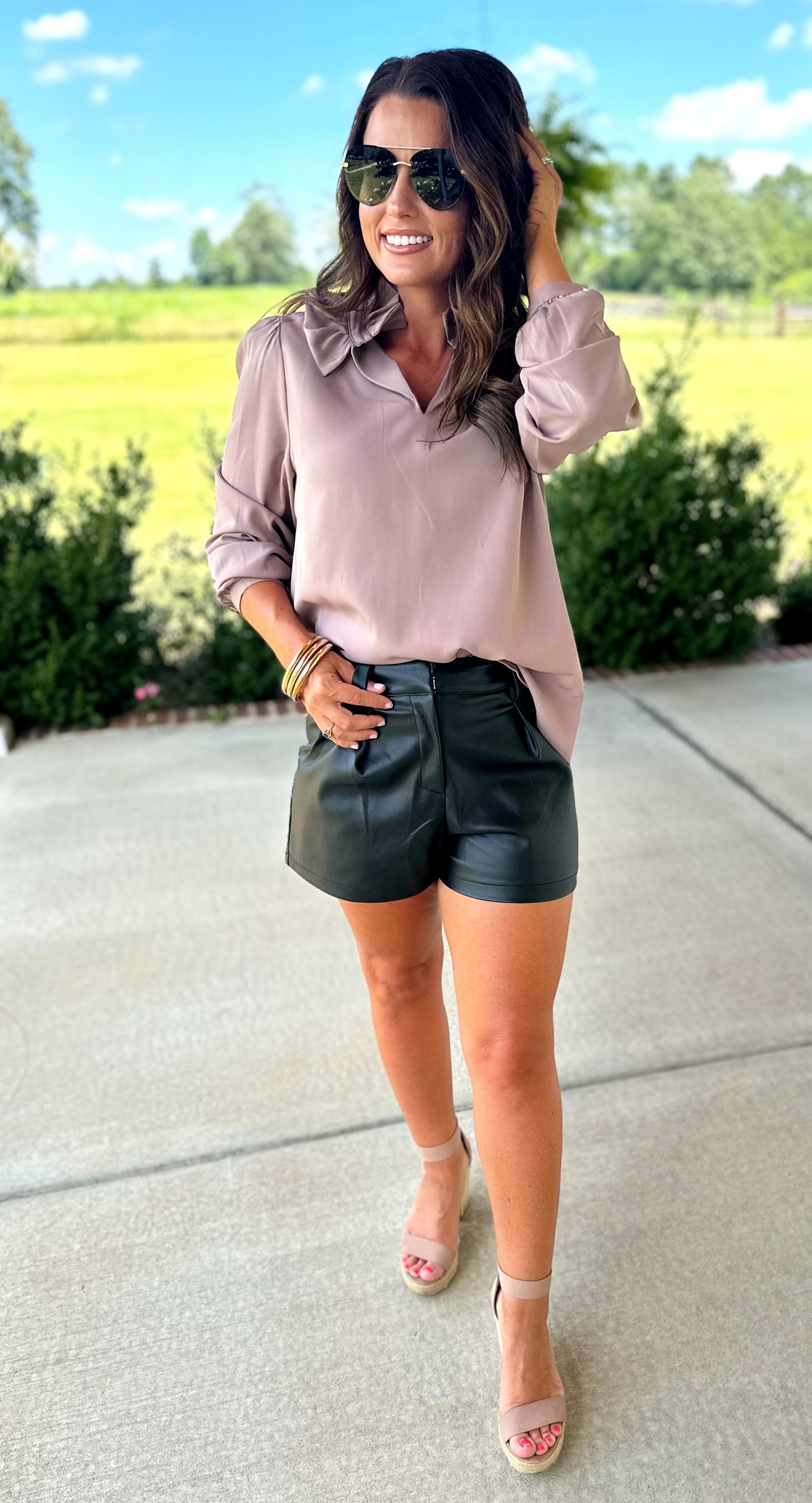 Black/Toast High Neck Ruffle Top
