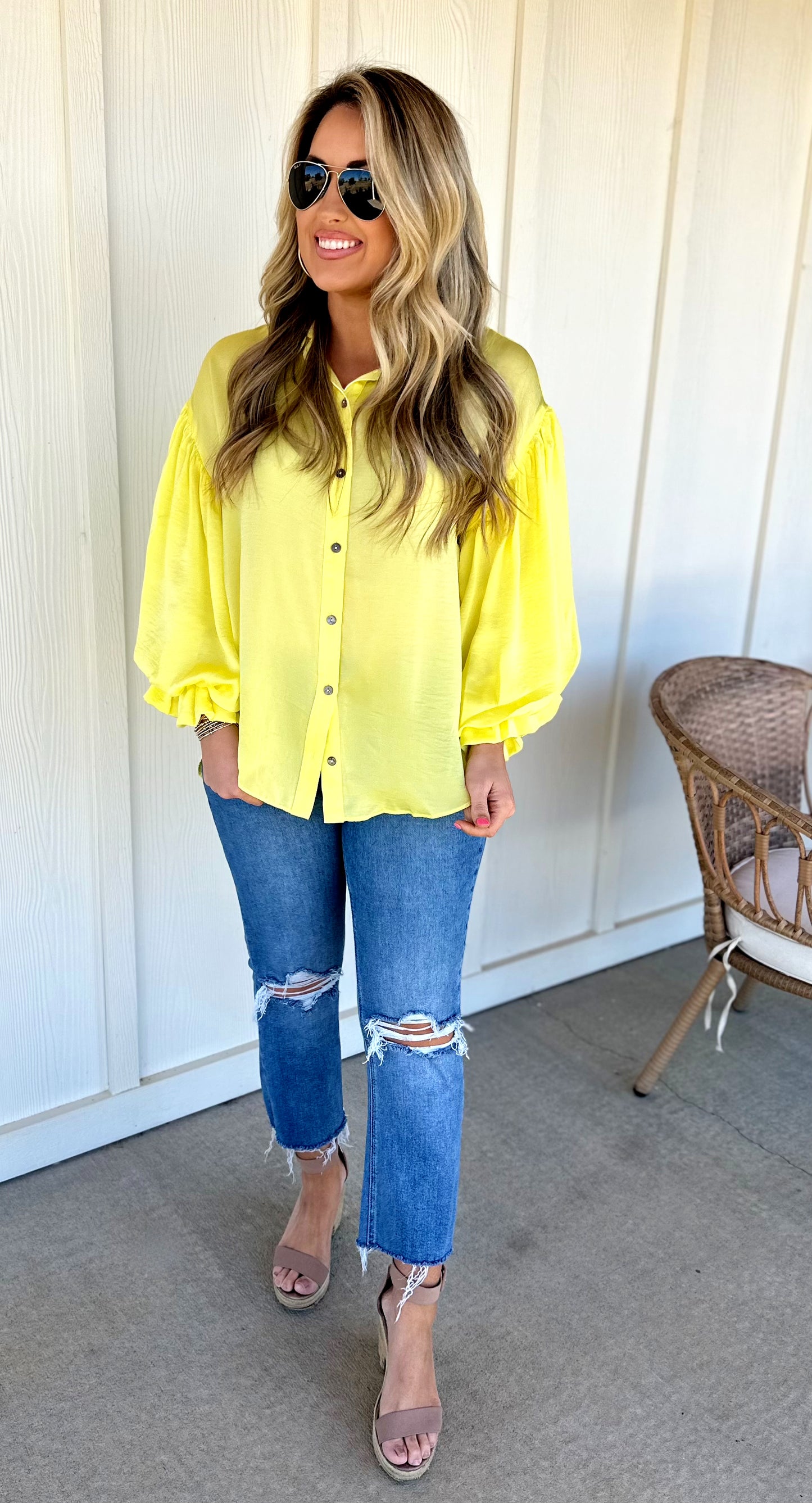 Lemon Bubble Sleeve Top