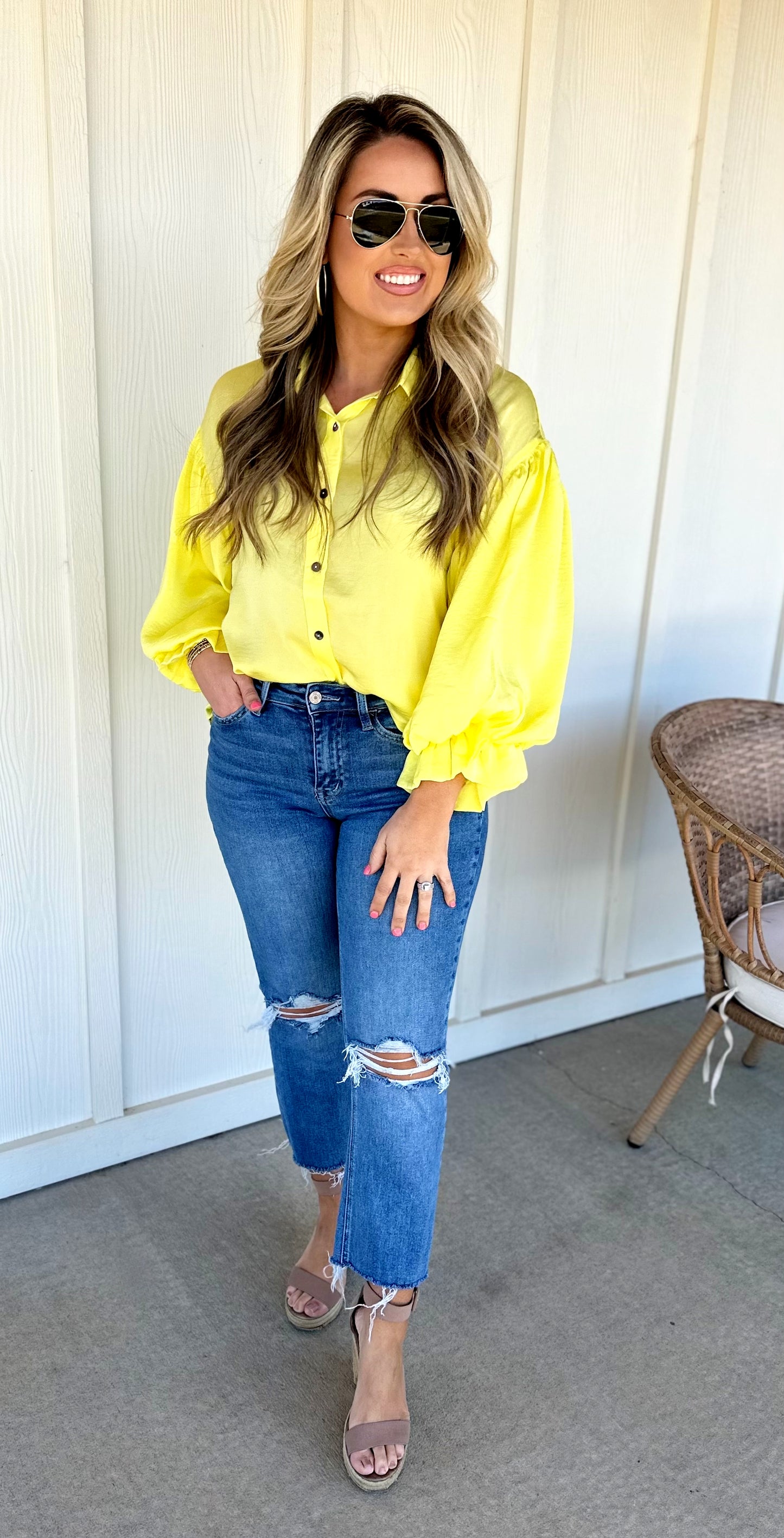 Lemon Bubble Sleeve Top