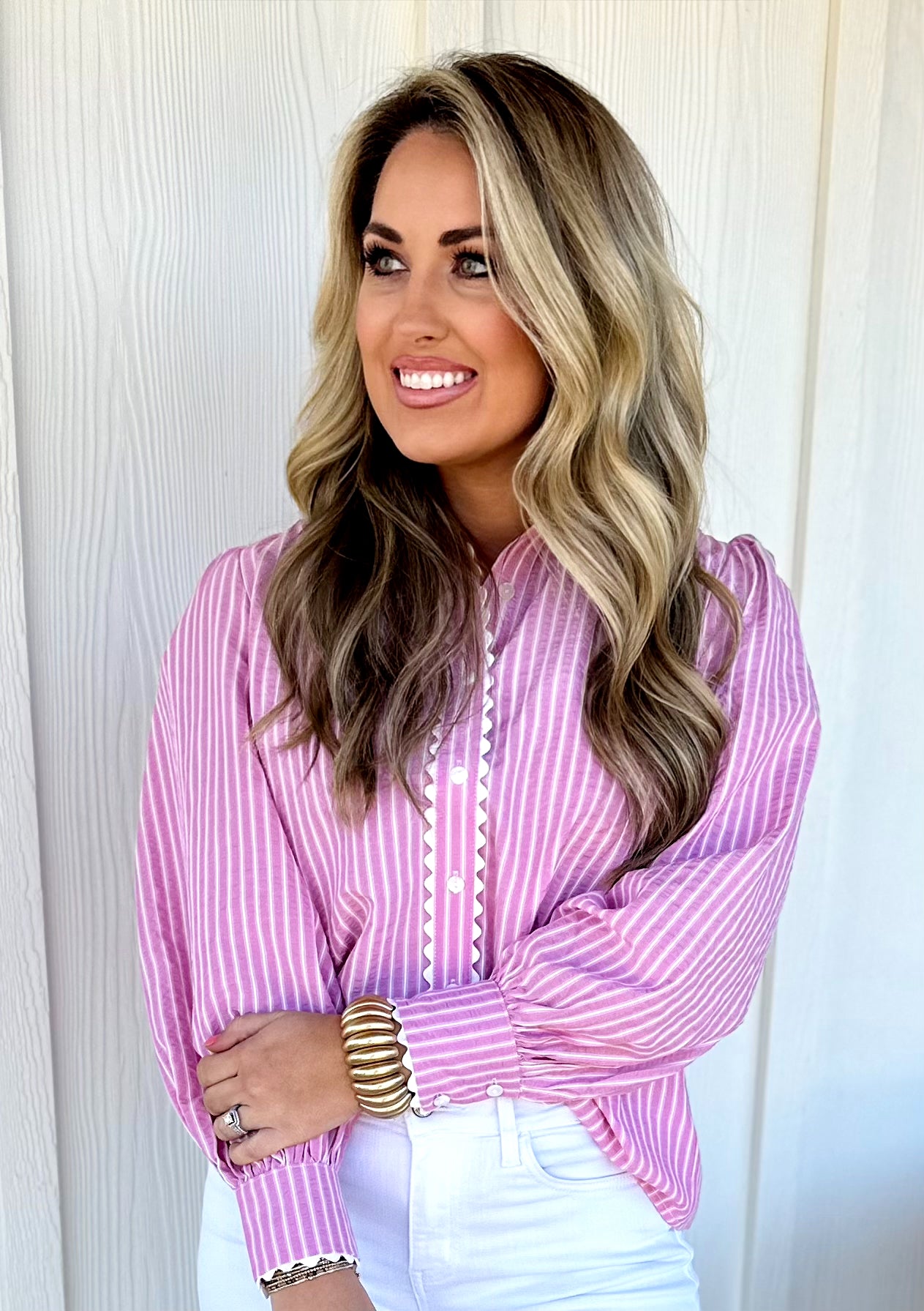 Pink/Purple Striped Button Down Top