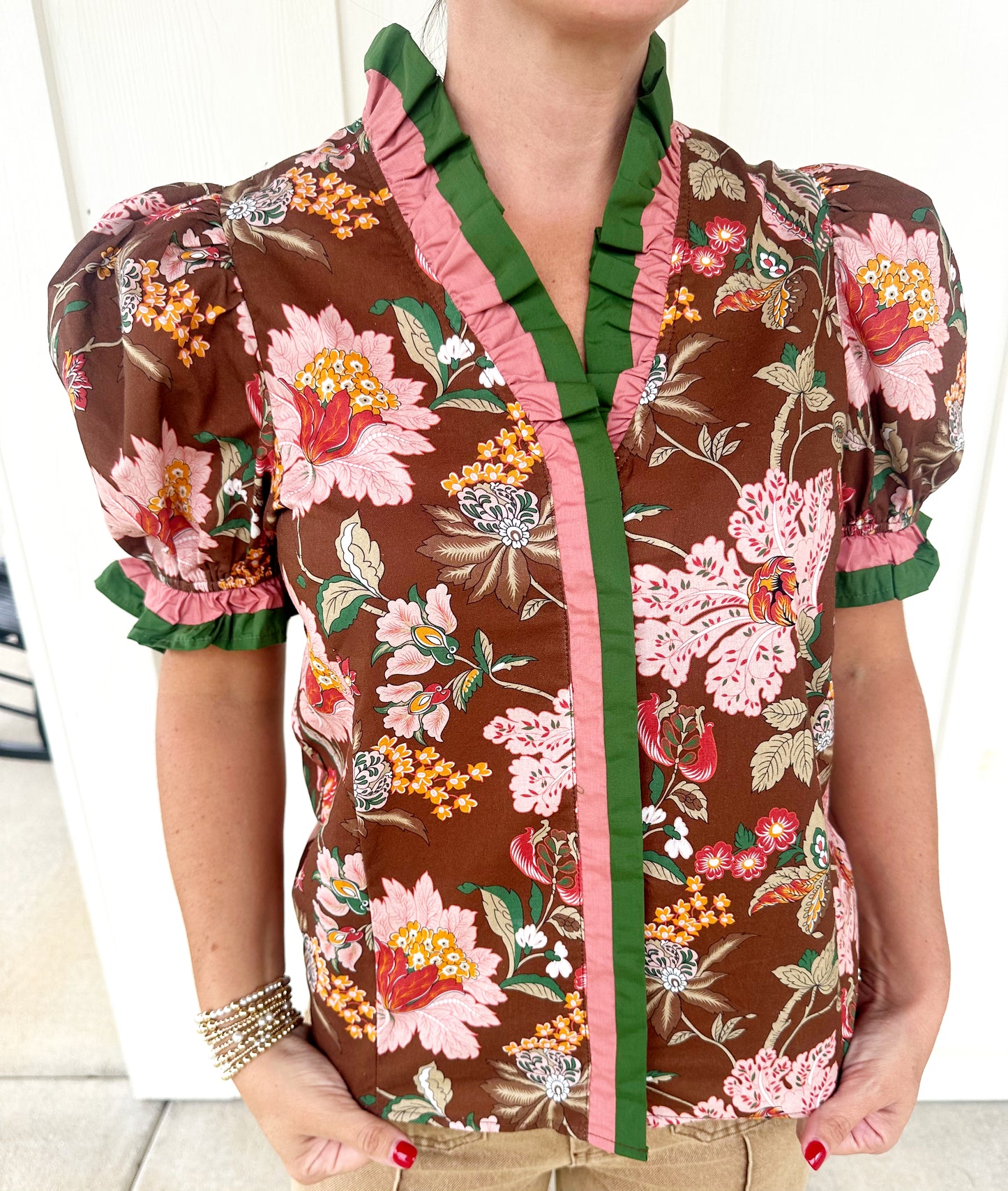 Brown Multicolor Floral Top