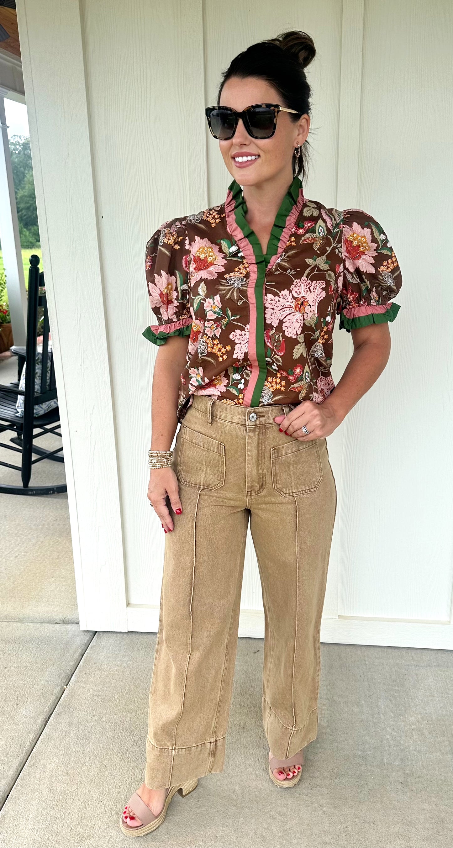 Brown Multicolor Floral Top