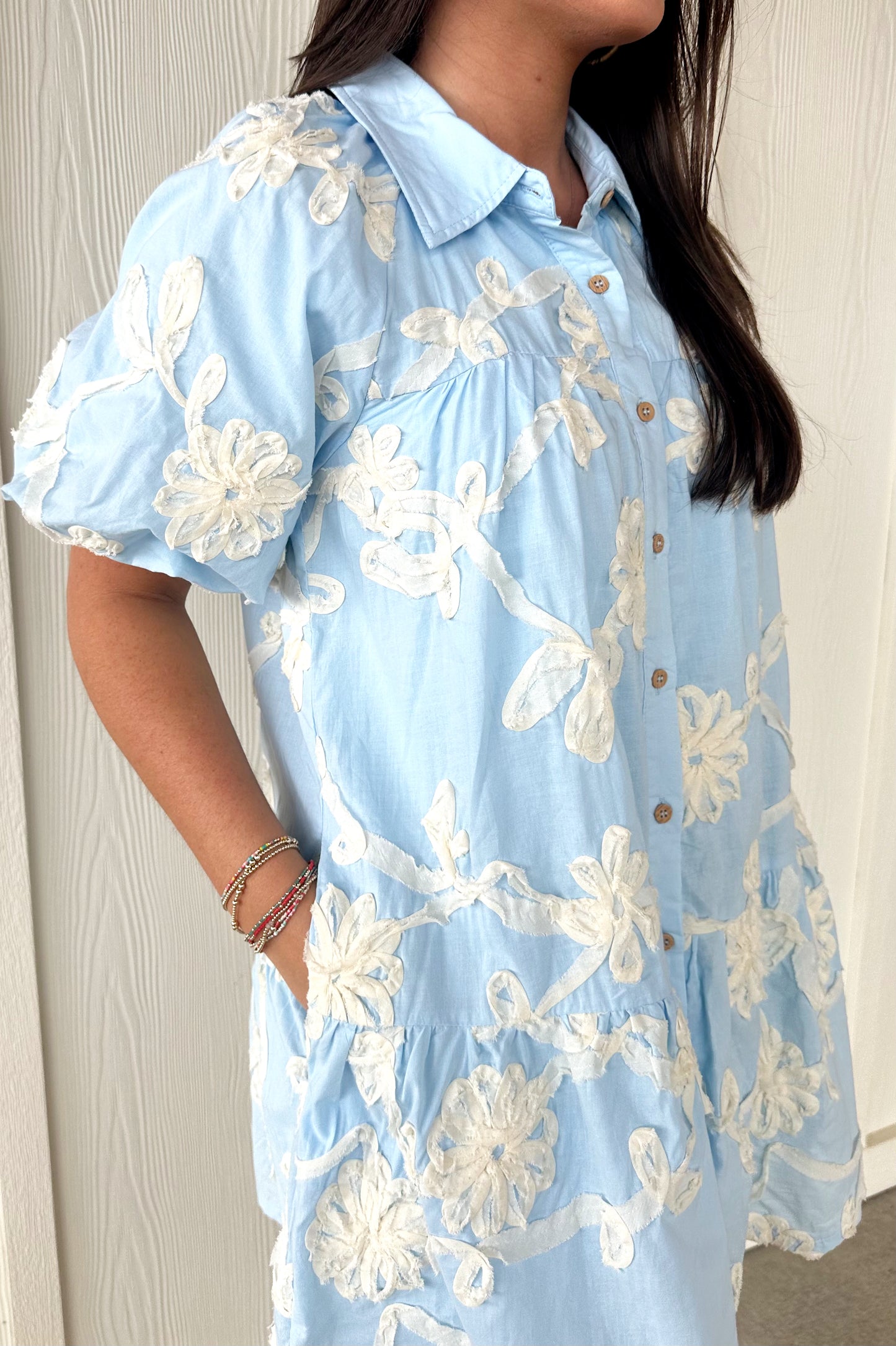 Light Blue Floral Appliqué Dress