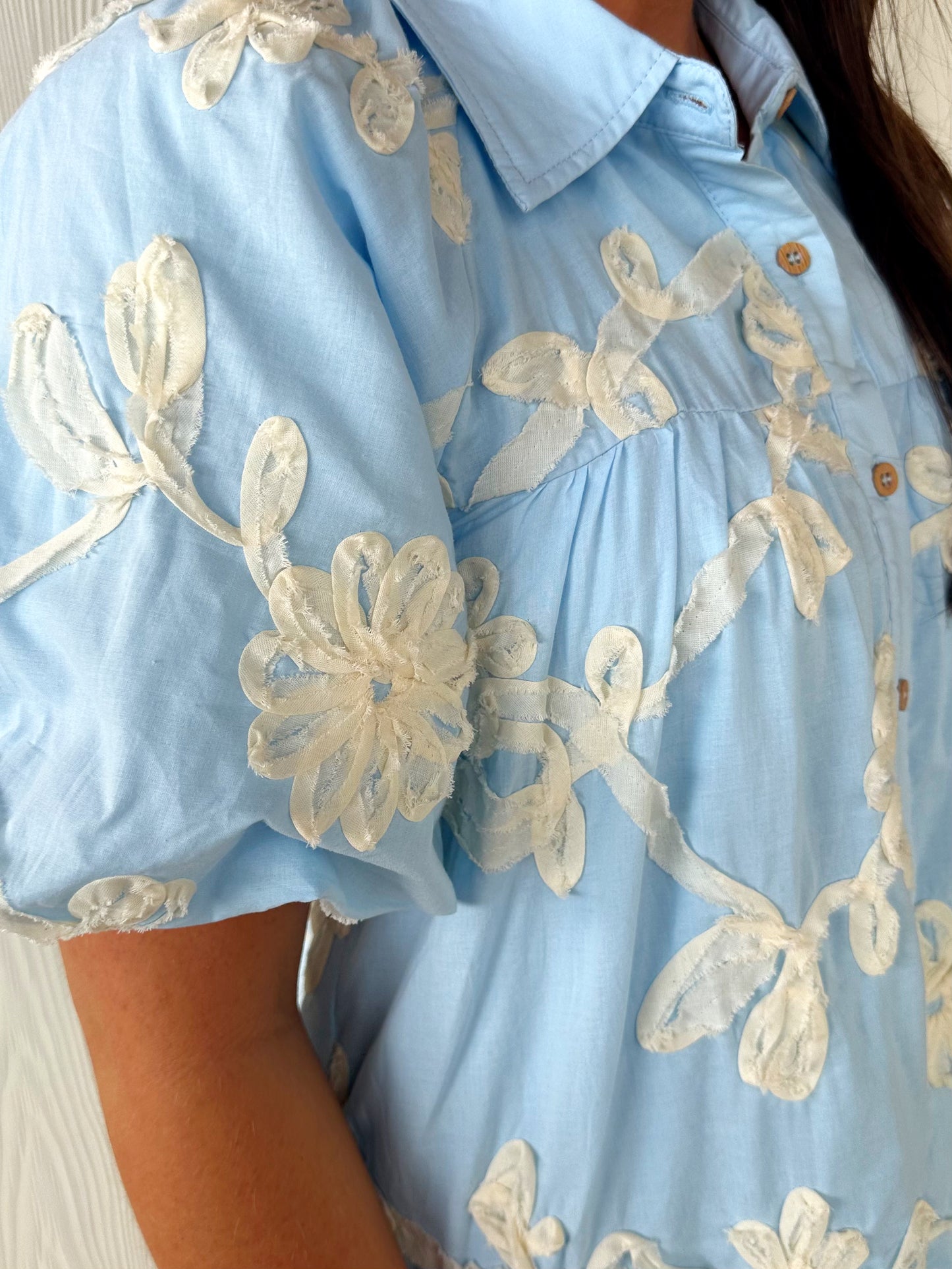 Light Blue Floral Appliqué Dress