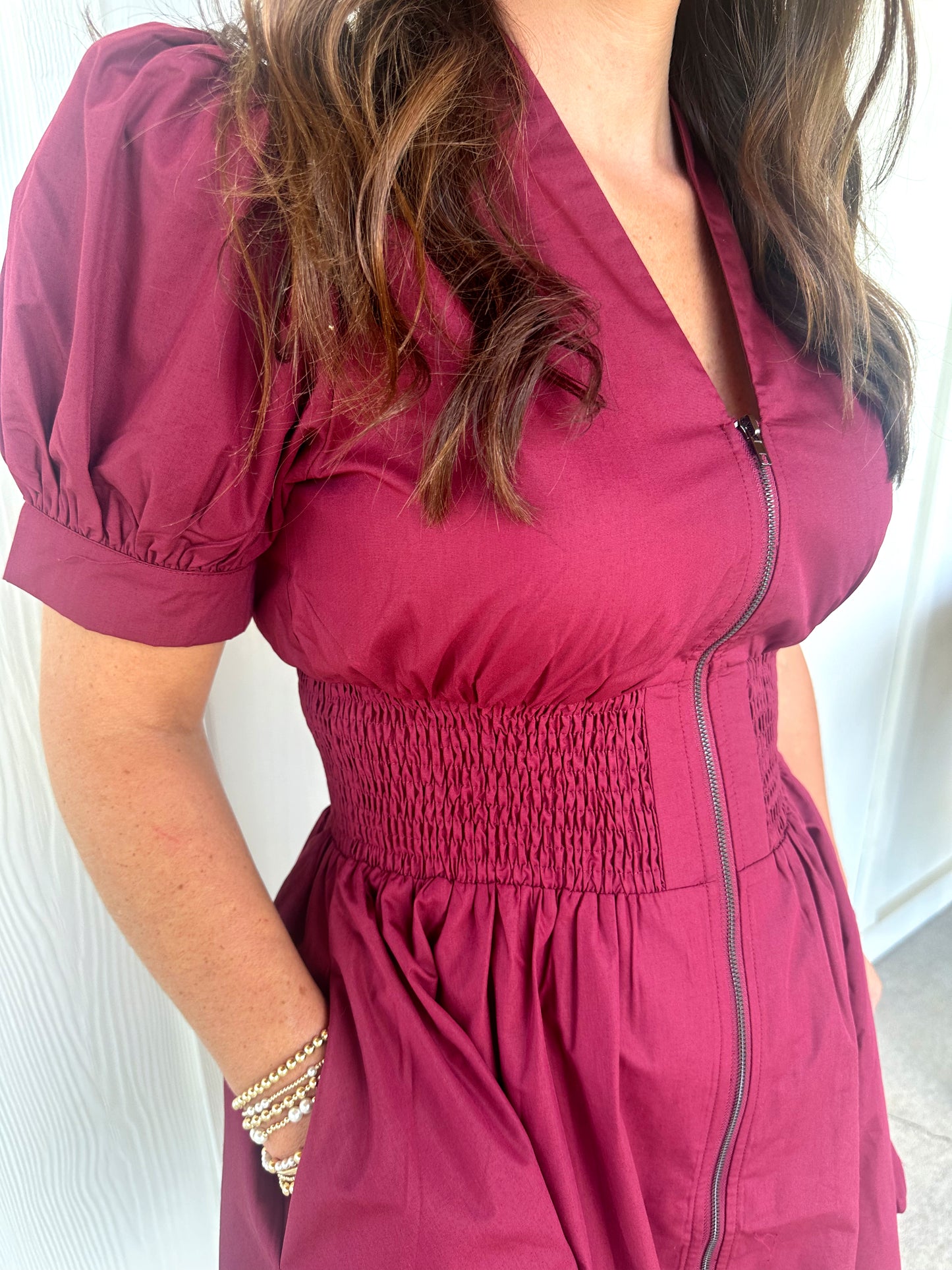 Burgundy Front Zip Dress