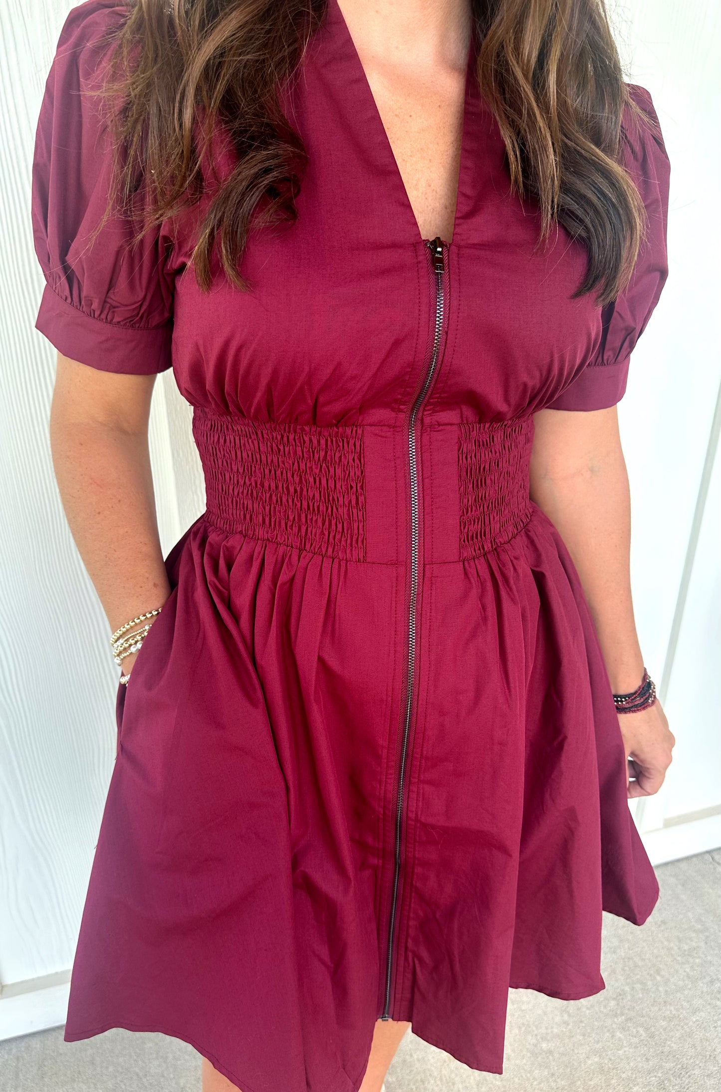 Burgundy Front Zip Dress