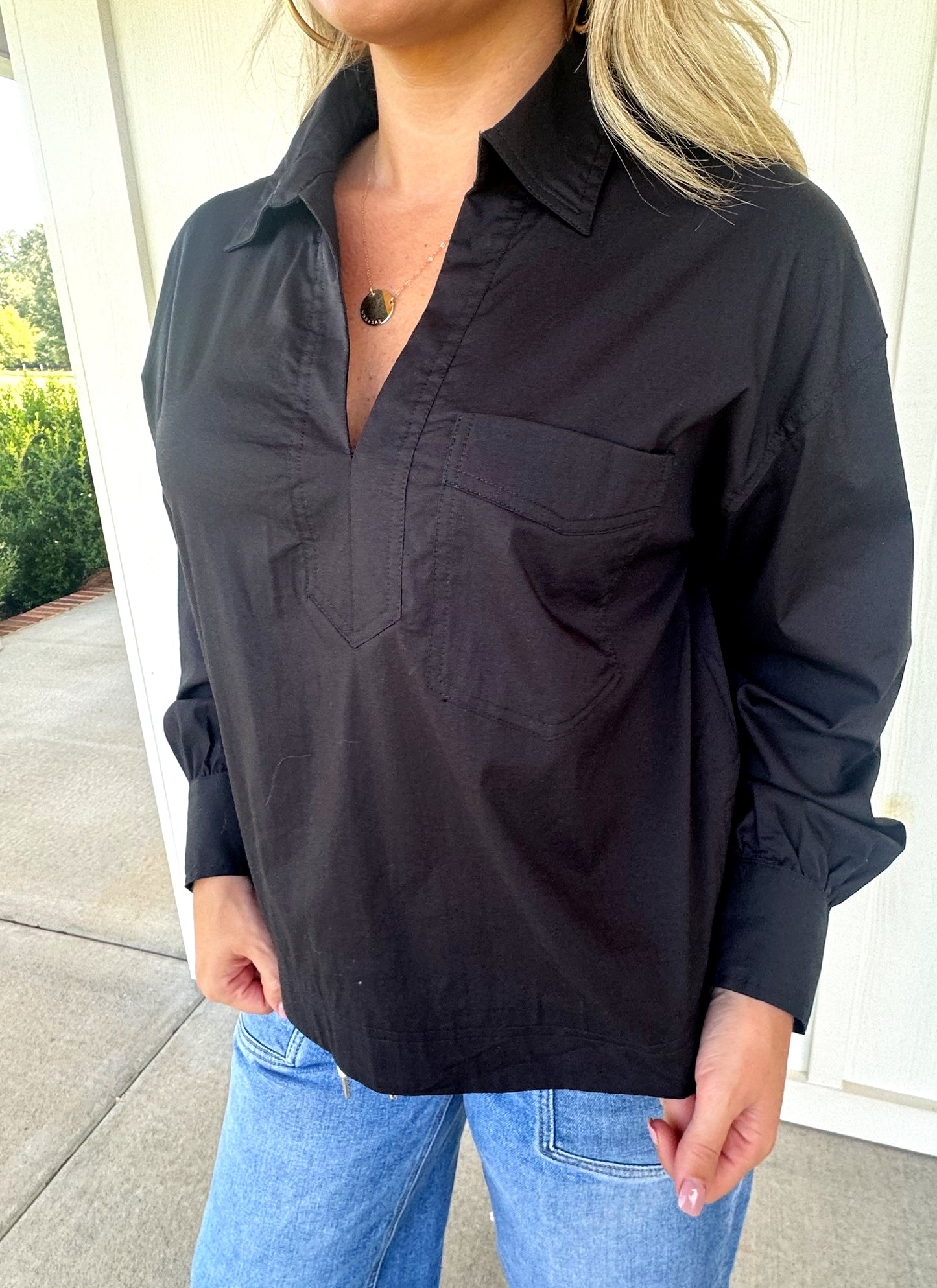 Black Front Pocket Top