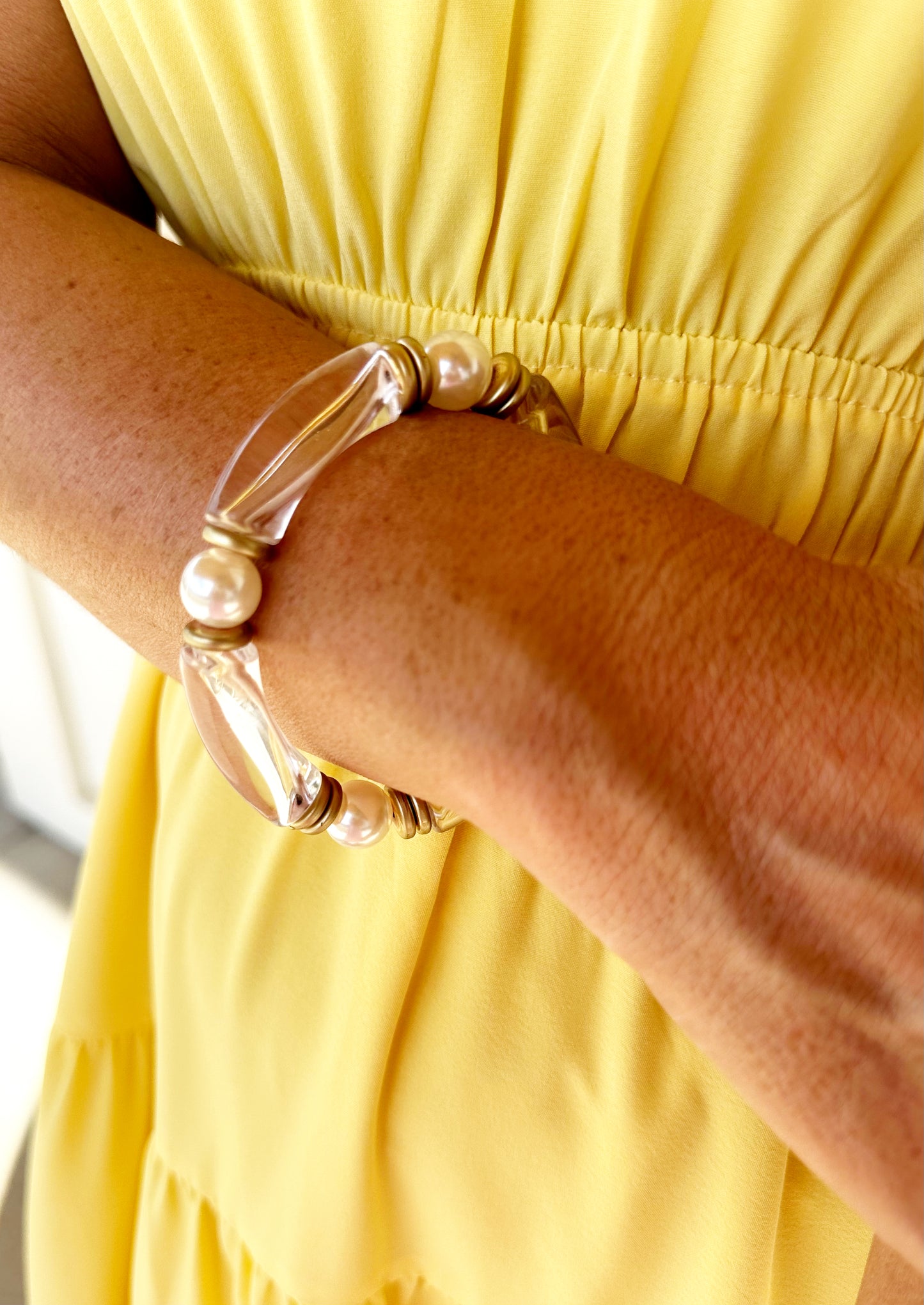 Clear Tube & Pearl Bracelet