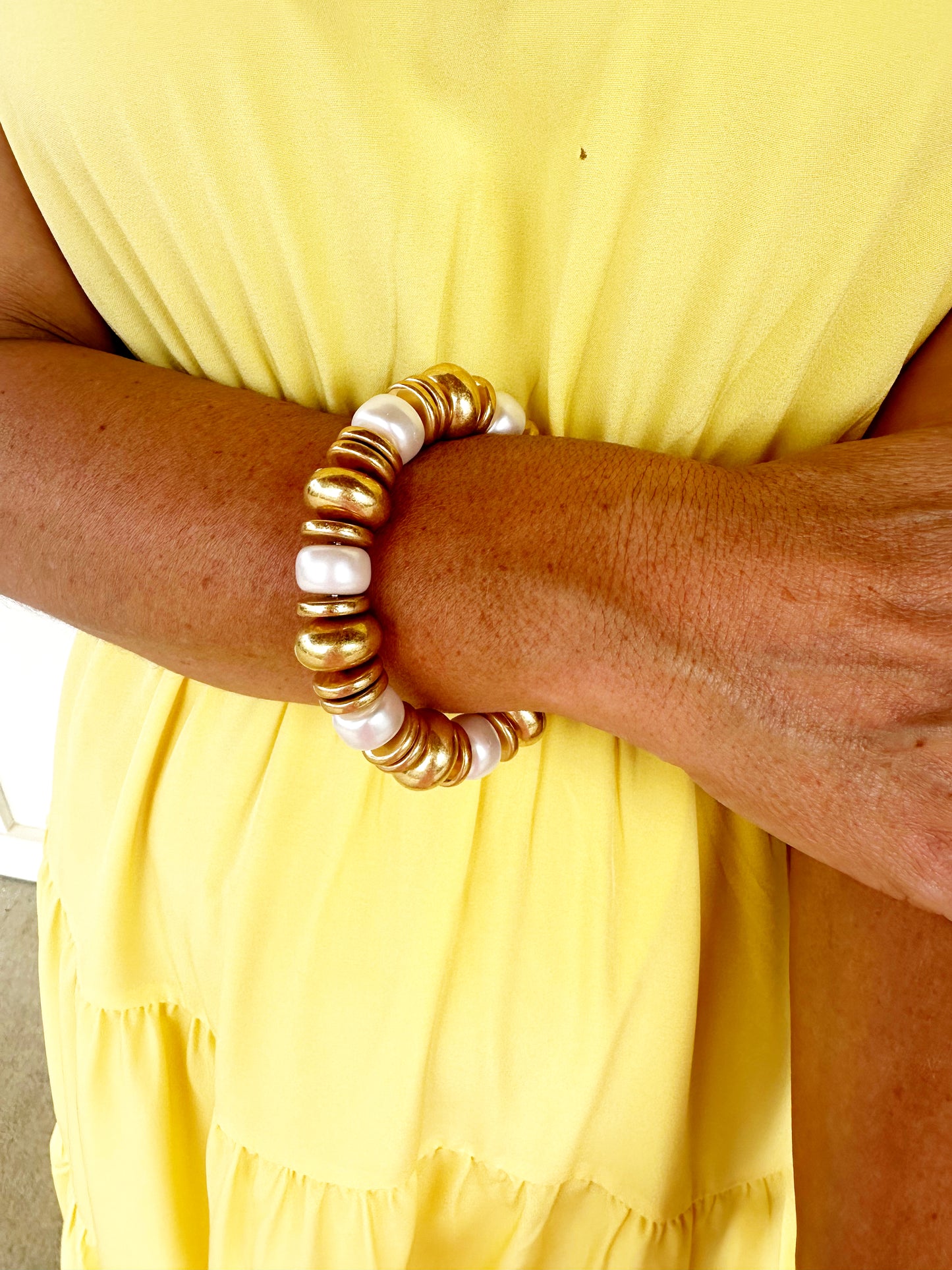 Pearl & Chunky Disk Bracelet