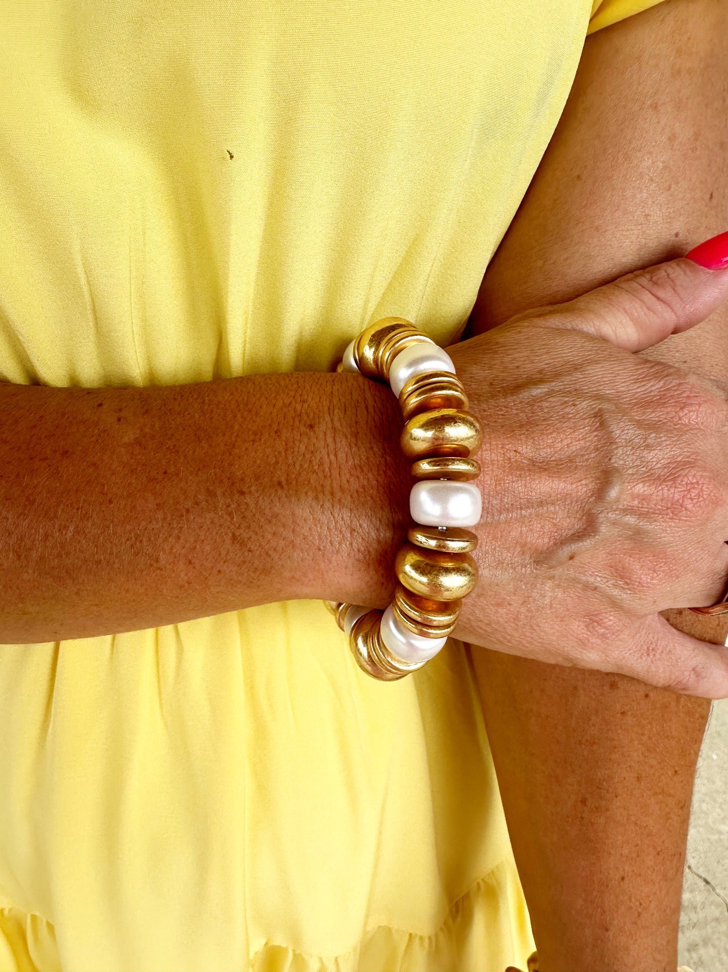 Pearl & Chunky Disk Bracelet