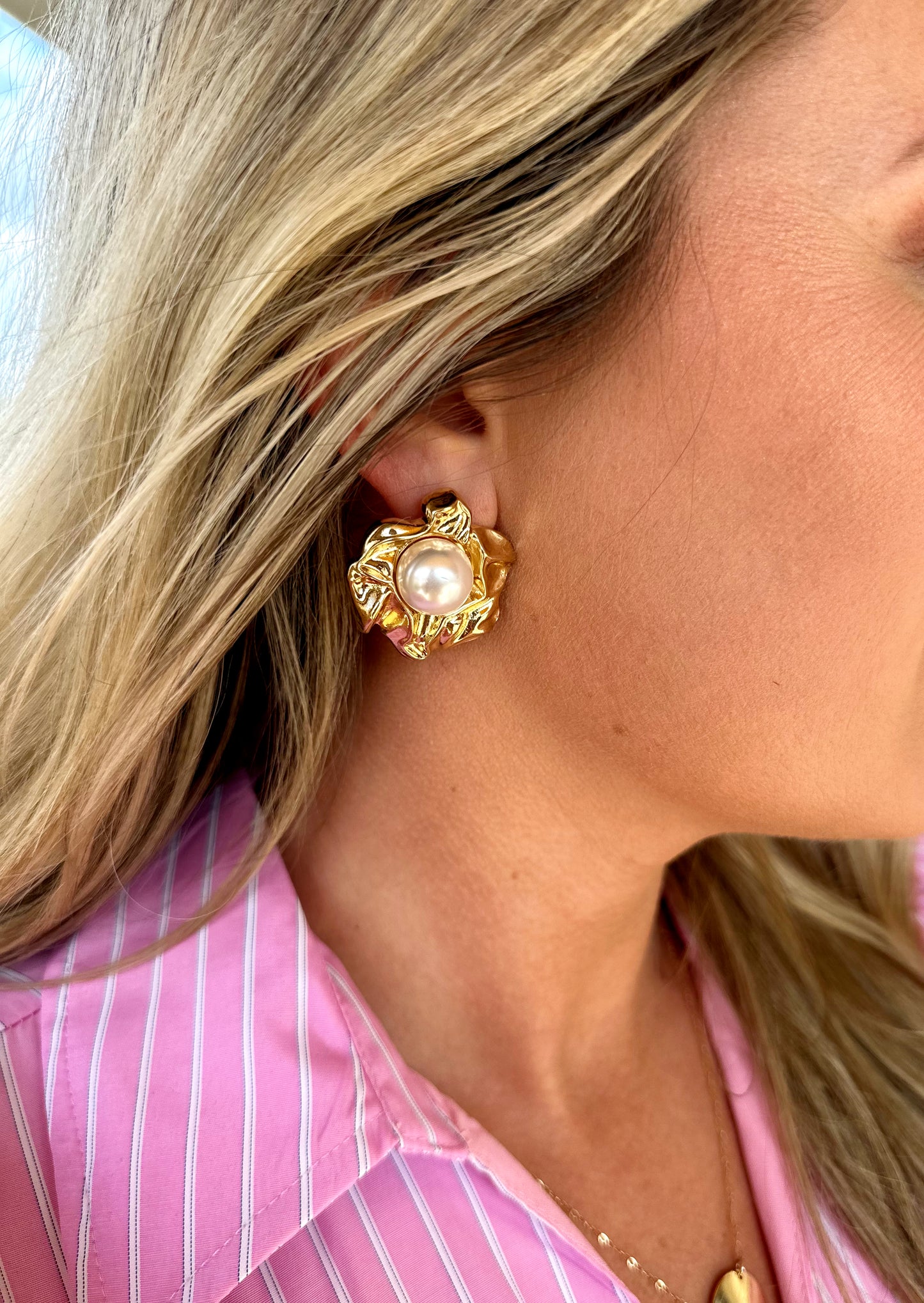 Paved Big Pearl Earrings