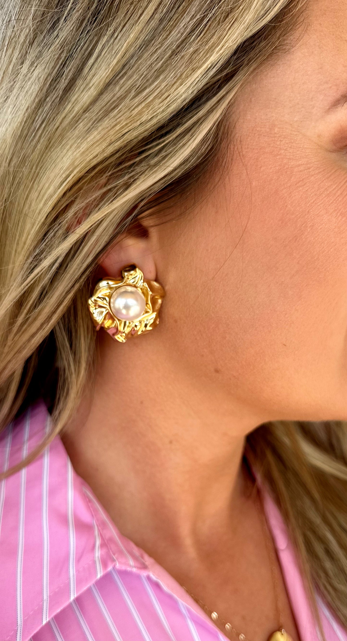 Paved Big Pearl Earrings