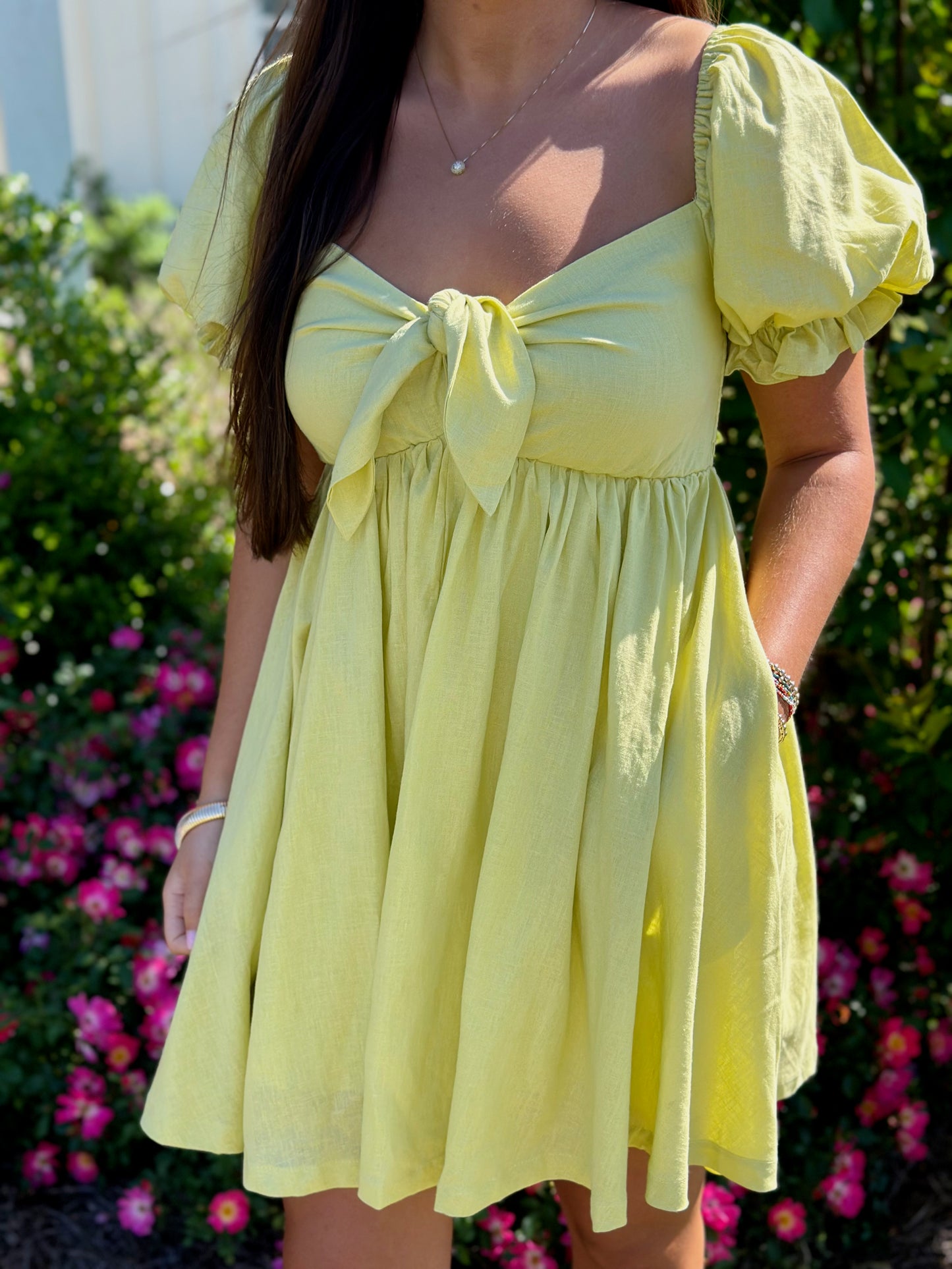 Lime Front Tie Dress