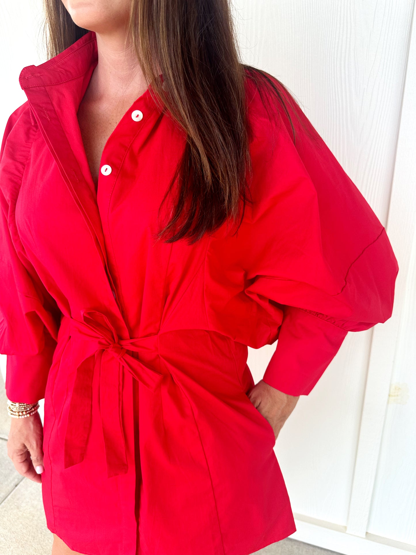 Wide Sleeve Red Mini Dress