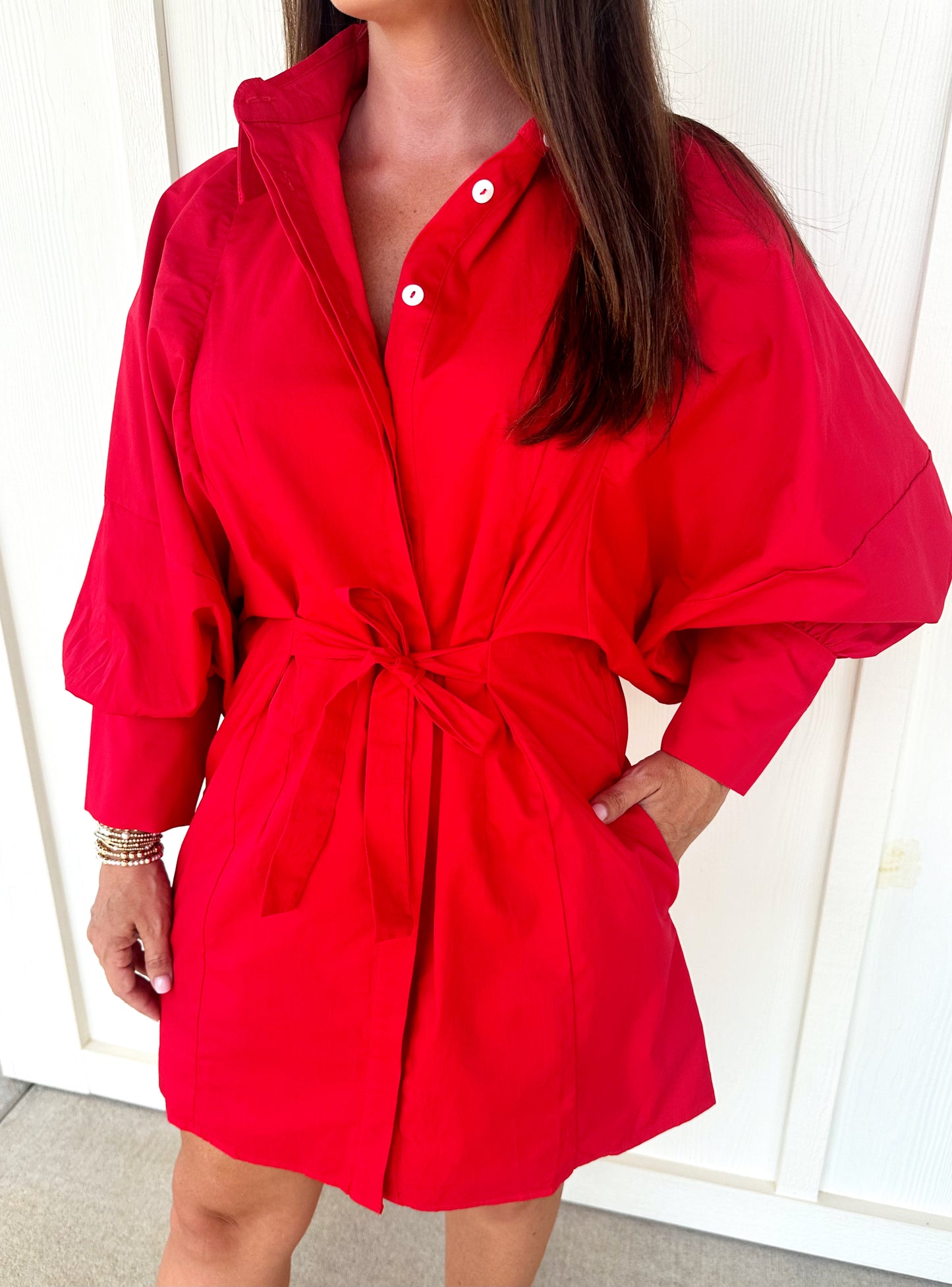 Wide Sleeve Red Mini Dress