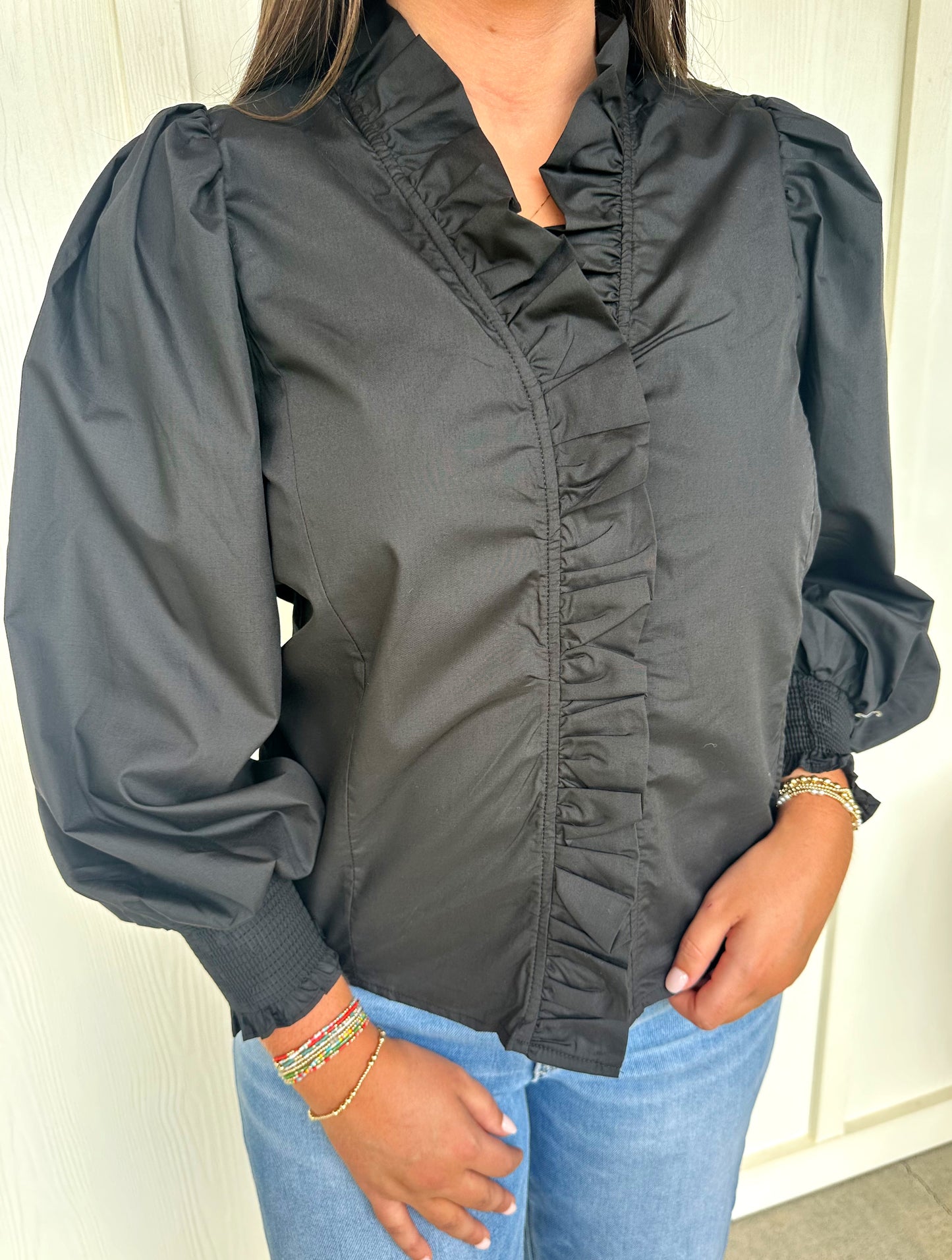 Black Ruffle Detail Top